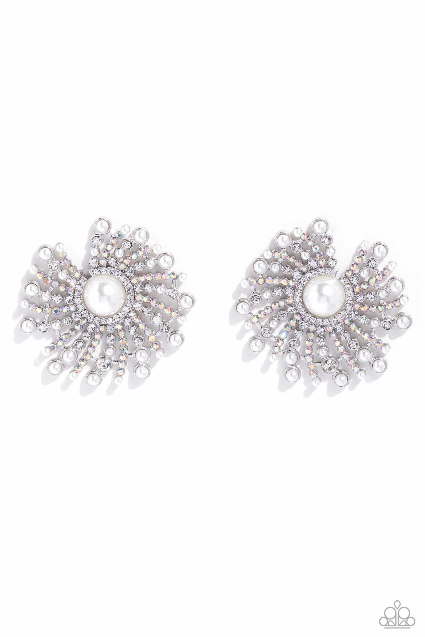 Fancy Fireworks White Pearl LOP Post Earring - Paparazzi Accessories