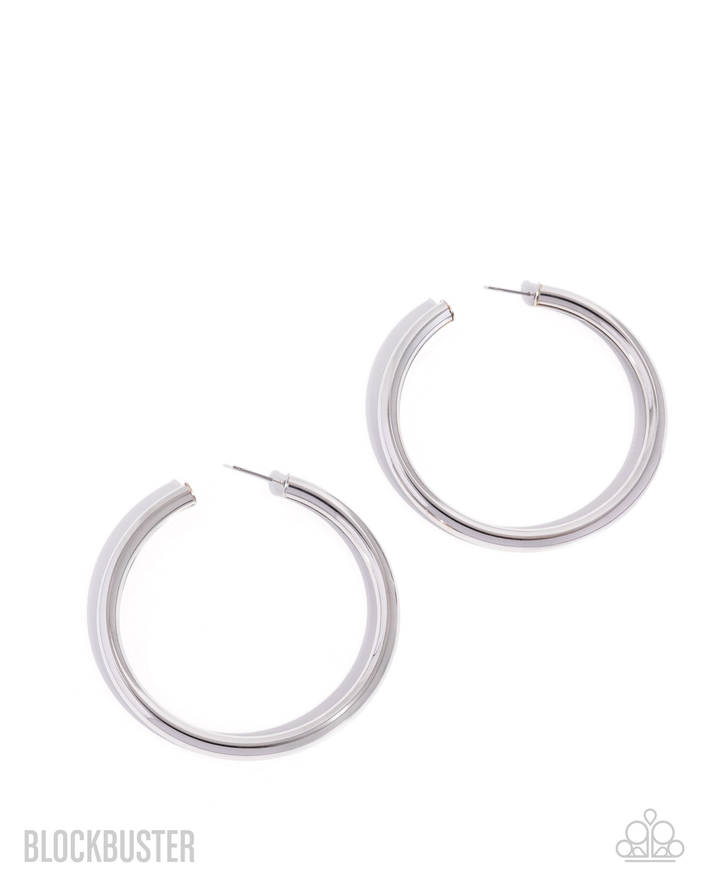 Curve Ball Silver Blockbuster Hoop Earring - Paparazzi Accessories