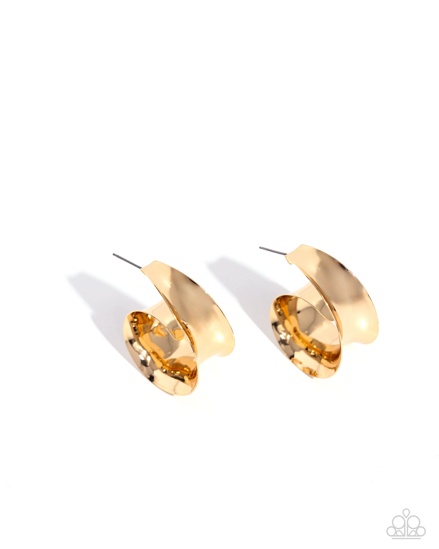 Curly Cadence Gold Hoop Earring - Paparazzi Accessories Featuring a sleek finish, a thick band of gold curls into a dainty swirl at the bottom of the ear for an eye-catching centerpiece. Earring attaches to a standard post fitting. Hoop measures approximately 1 1/2" in diameter. Sold as one pair of hoop earrings. P5HO-GDXX-352XX