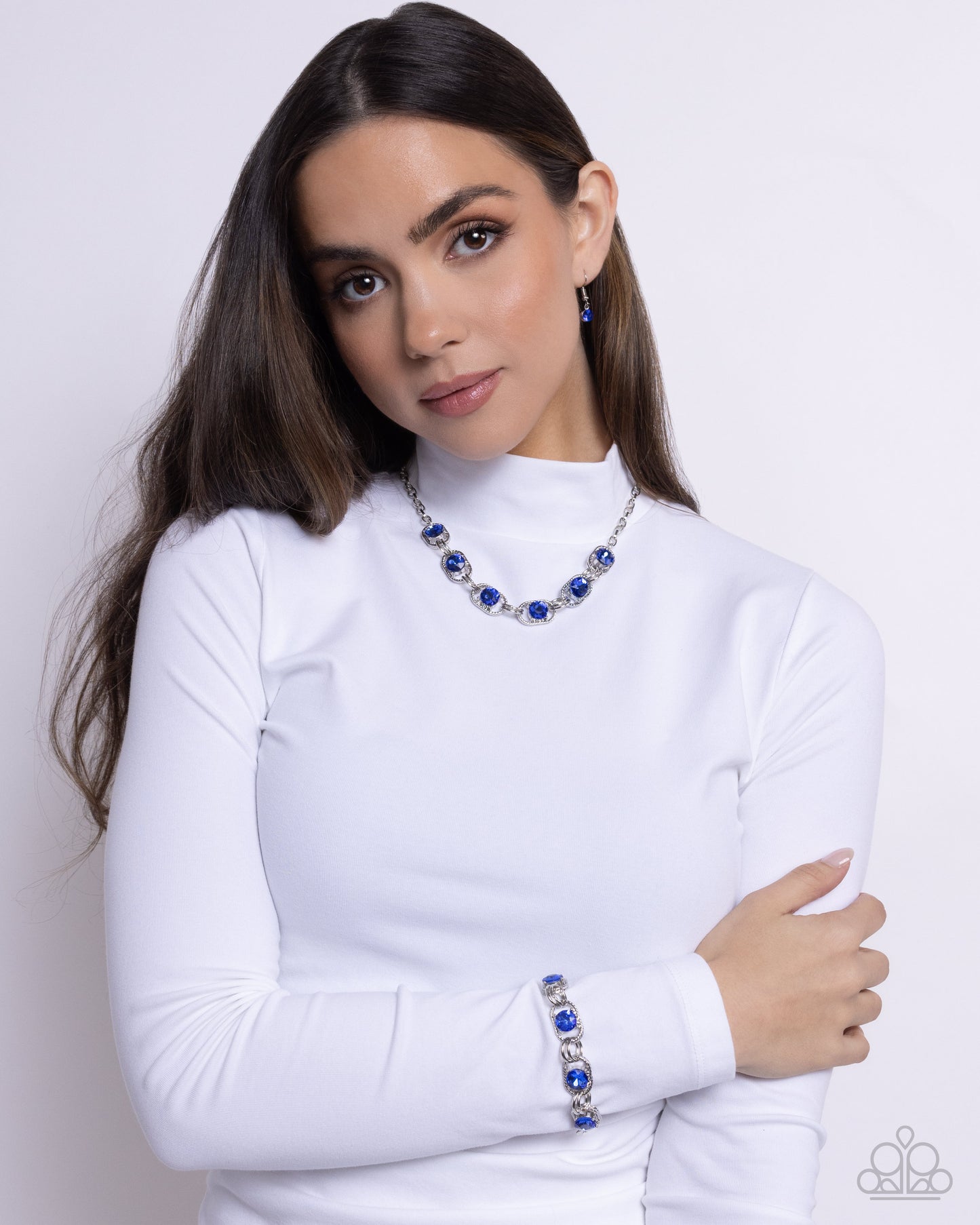 Serrated Secret Blue Rhinestone Clasp Bracelet - Paparazzi Accessories