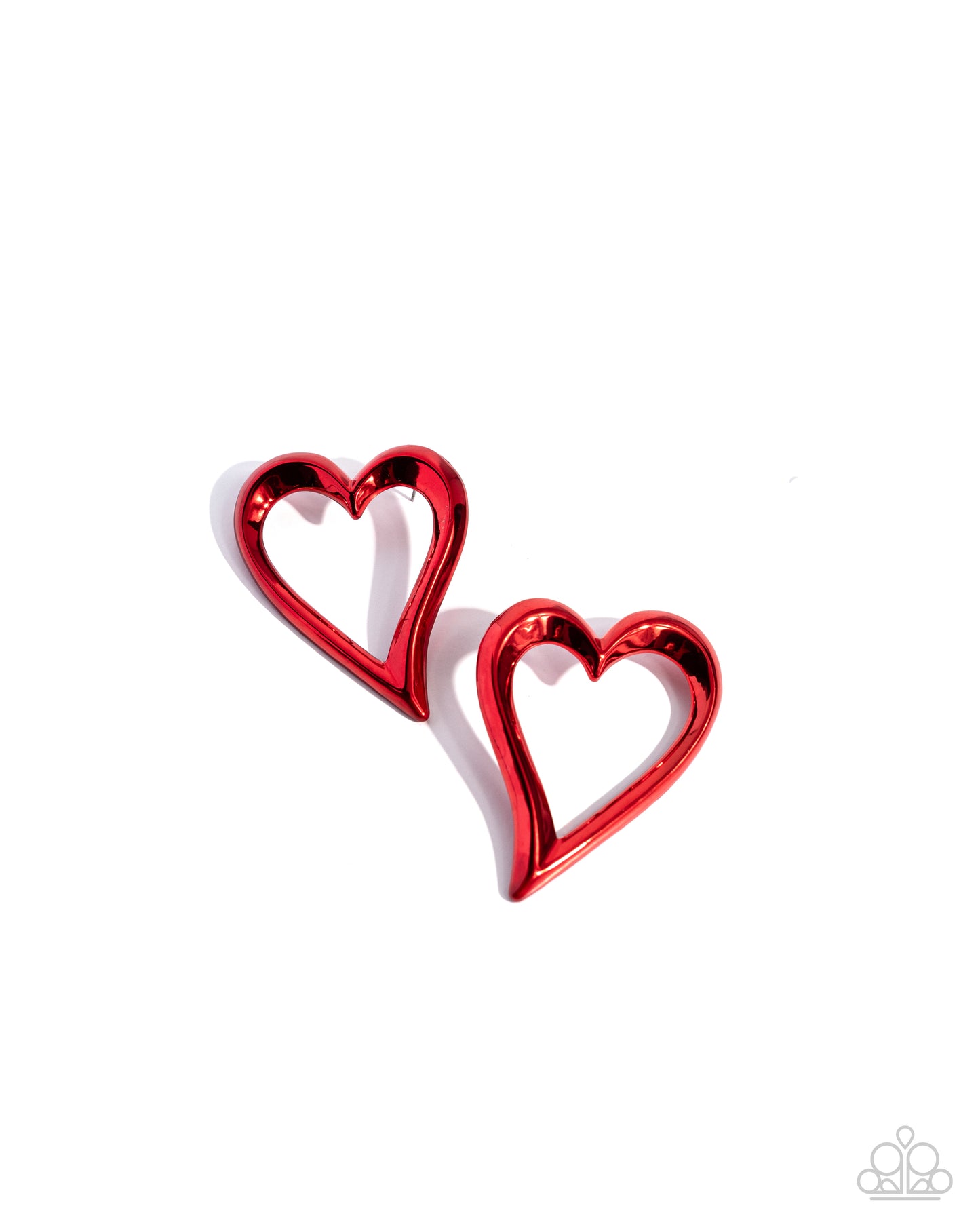 Admirable Acclaim Red Heart Post Earring - Paparazzi Accessories Dipped in a reflective red hue, a metallic frame delicately curls into an abstract heart for a flirtatious finish. Earring attaches to a standard post fitting. Sold as one pair of post earrings. P5PO-RDXX-065XX