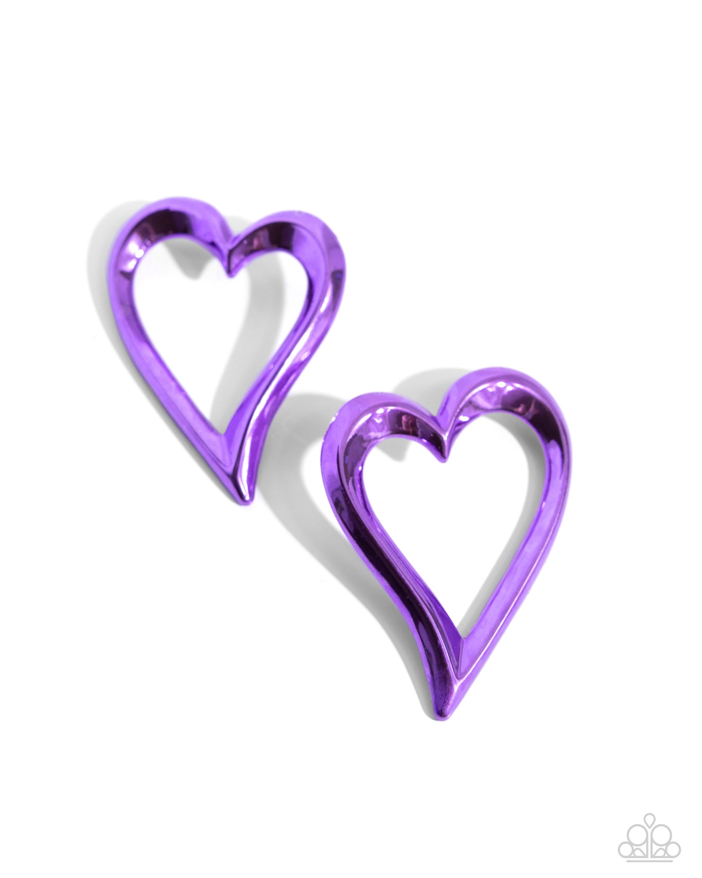 Admirable Acclaim Purple Heart Post Earring - Paparazzi Accessories Dipped in a reflective purple hue, a metallic frame delicately curls into an abstract heart for a flirtatious finish. Earring attaches to a standard post fitting. Sold as one pair of post earrings. P5PO-PRXX-035XX