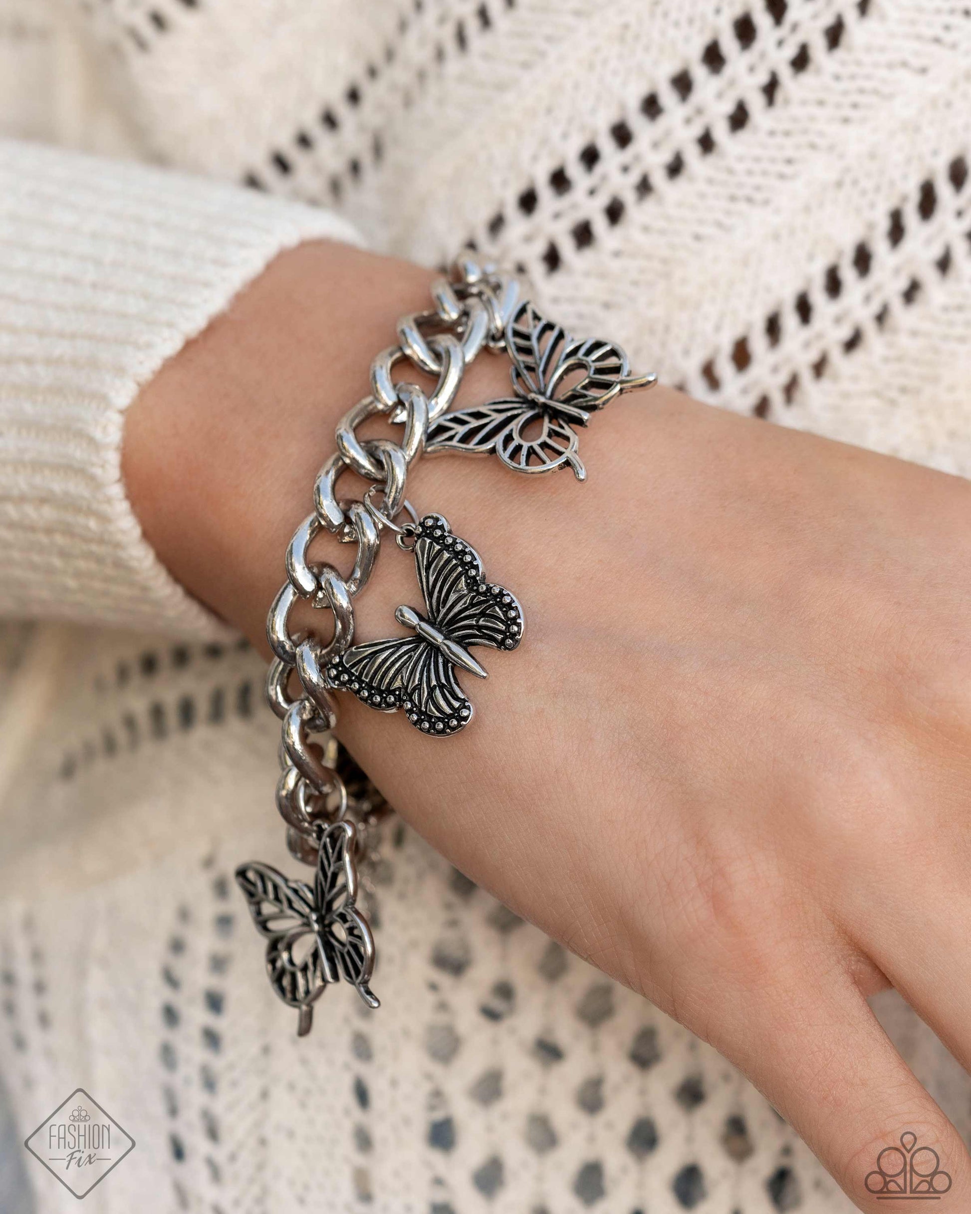 Aerial Ambience Silver Butterfly Clasp Bracelet - Paparazzi Accessories