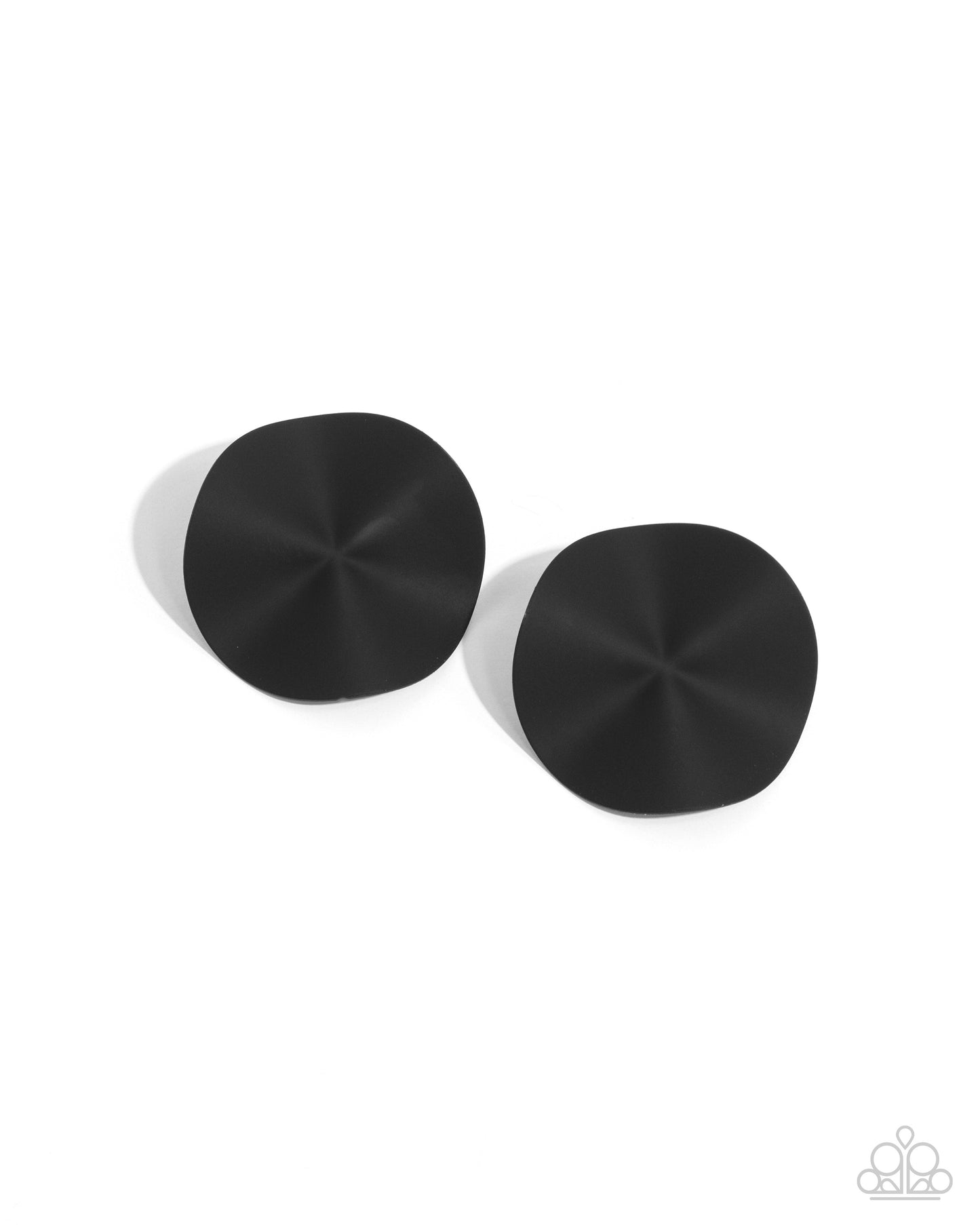 Moody Masterpiece Black Post Earring - Paparazzi Accessories Featuring a matte black finish, a wavy metallic button gleams from the ear for an abstract, artistic statement. Earring attaches to a standard post fitting. Sold as one pair of post earrings. P5PO-BKXX-234XX