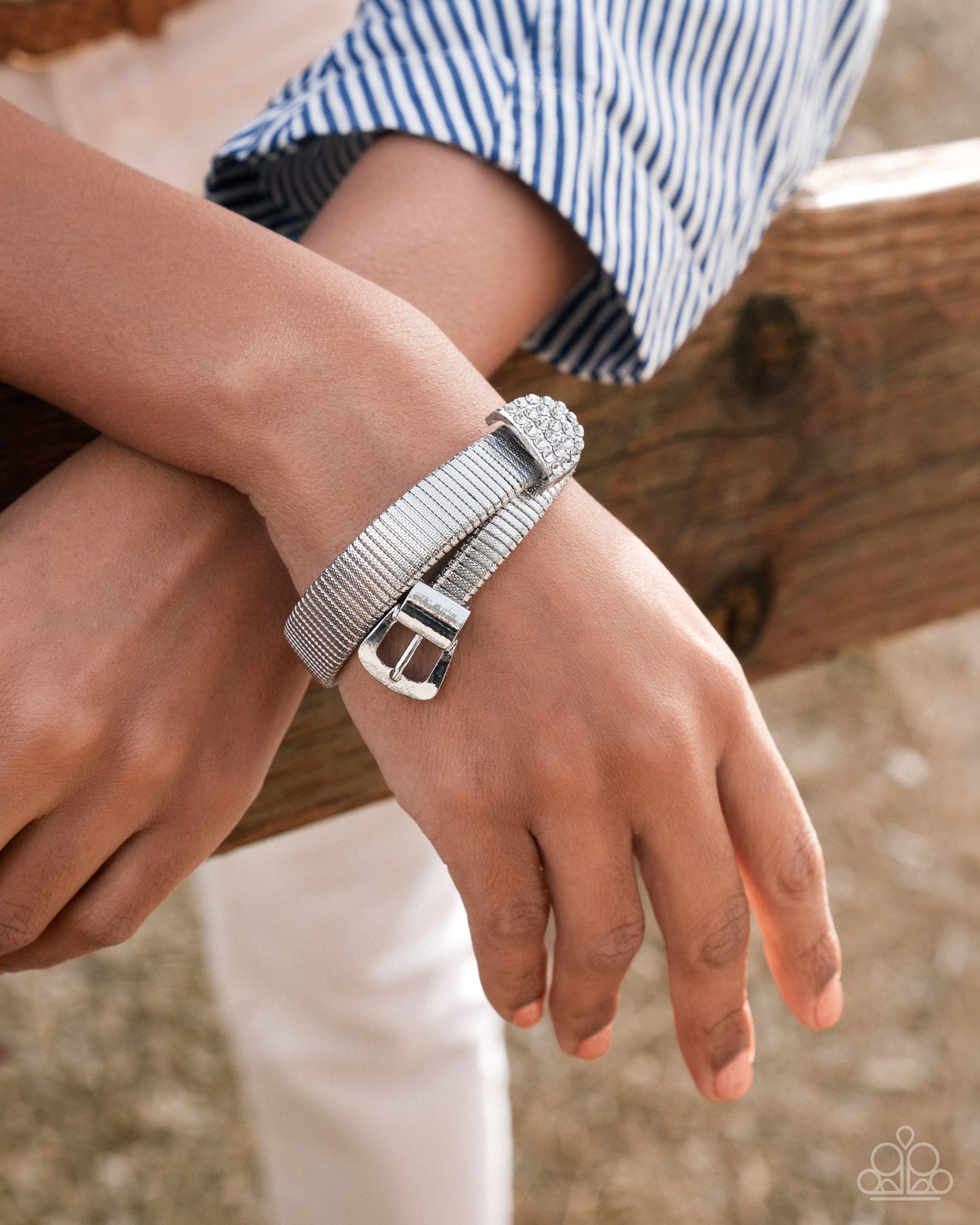 Belted Brilliance White Flex Cuff Bracelet - Paparazzi Accessories