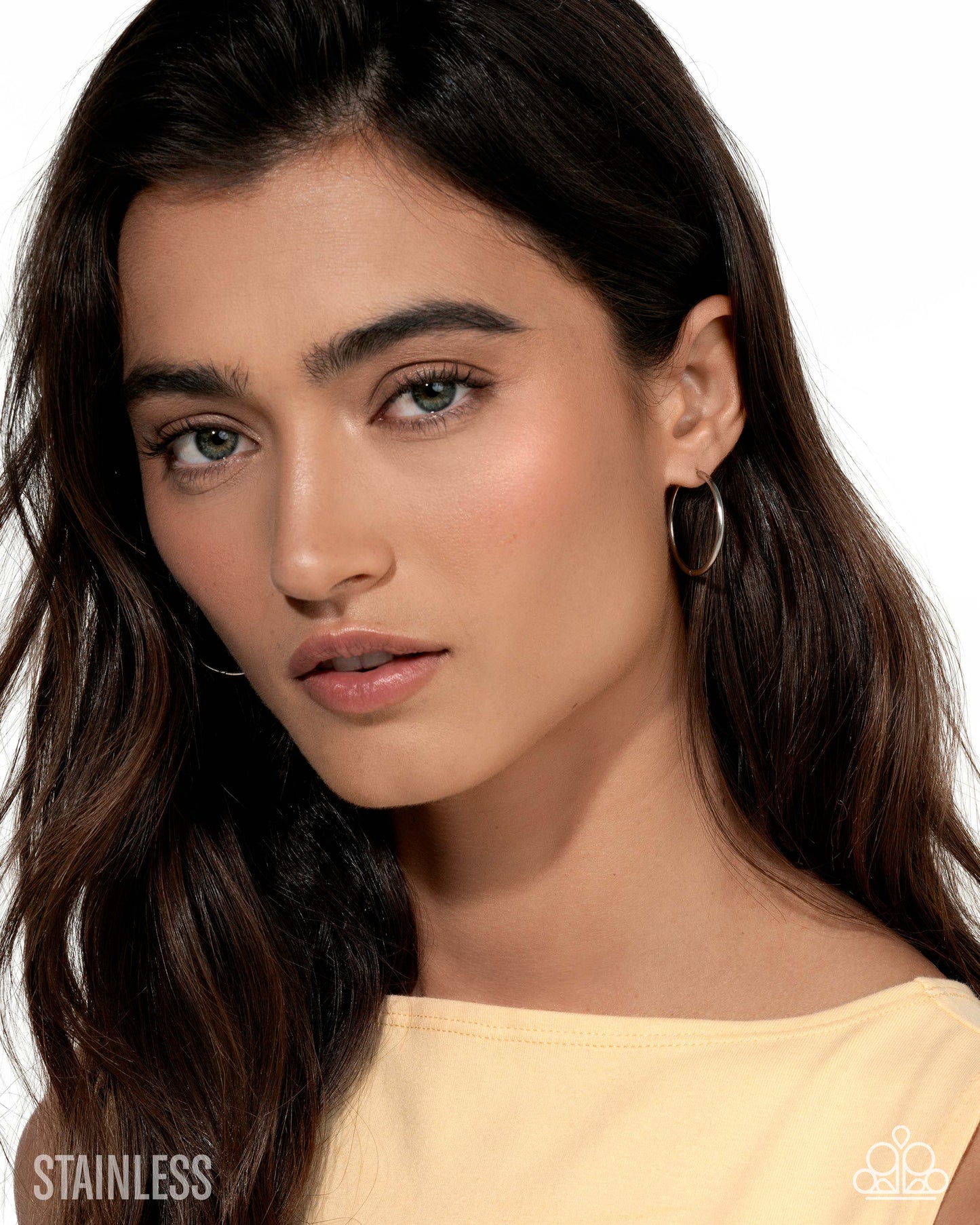 Surmounting Sheen Silver Stainless Steel Hinge Hoop (October 2025 LOP) - Paparazzi Accessories