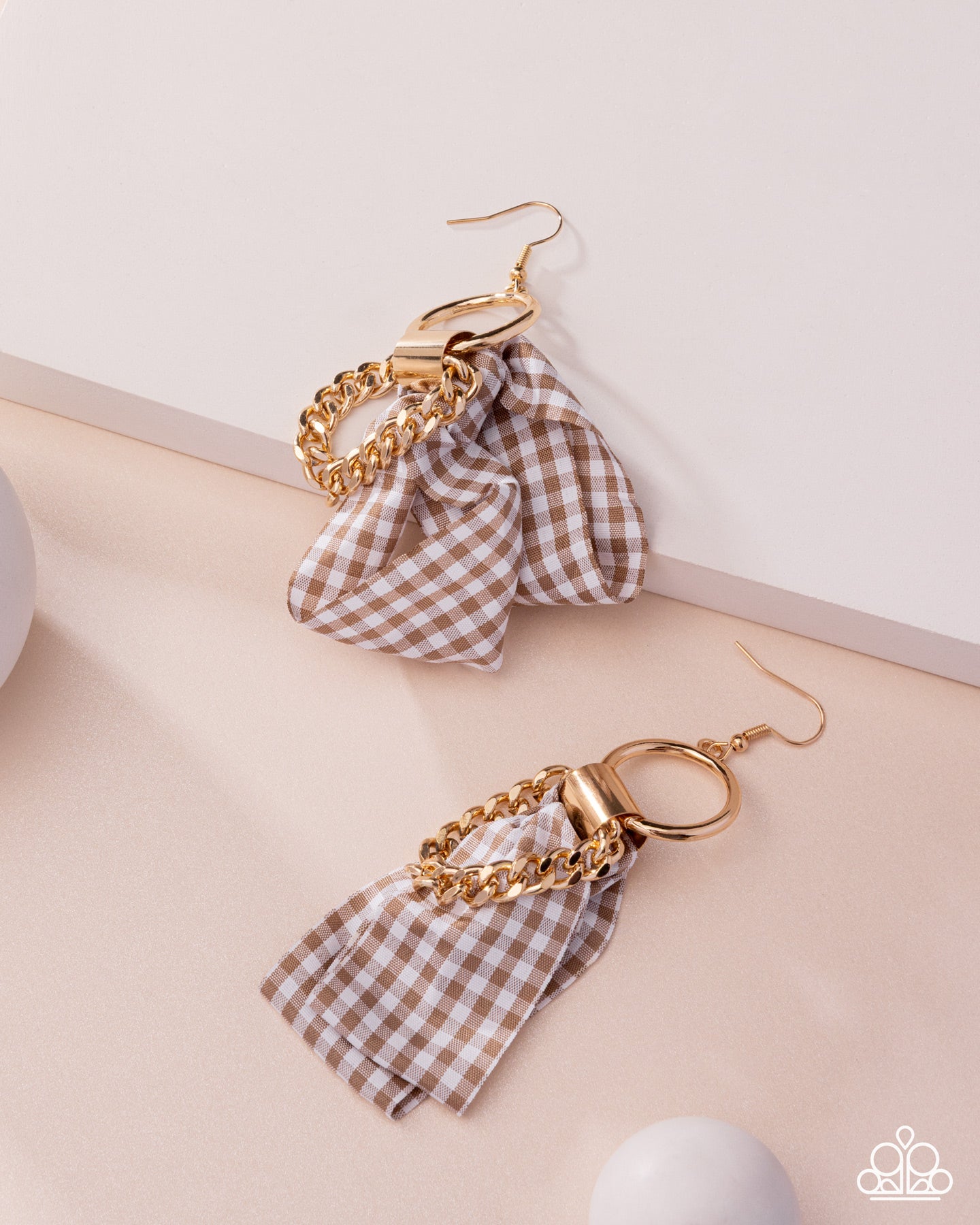 Picnic Pizzazz Brown Plaid Earring - Paparazzi Accessories