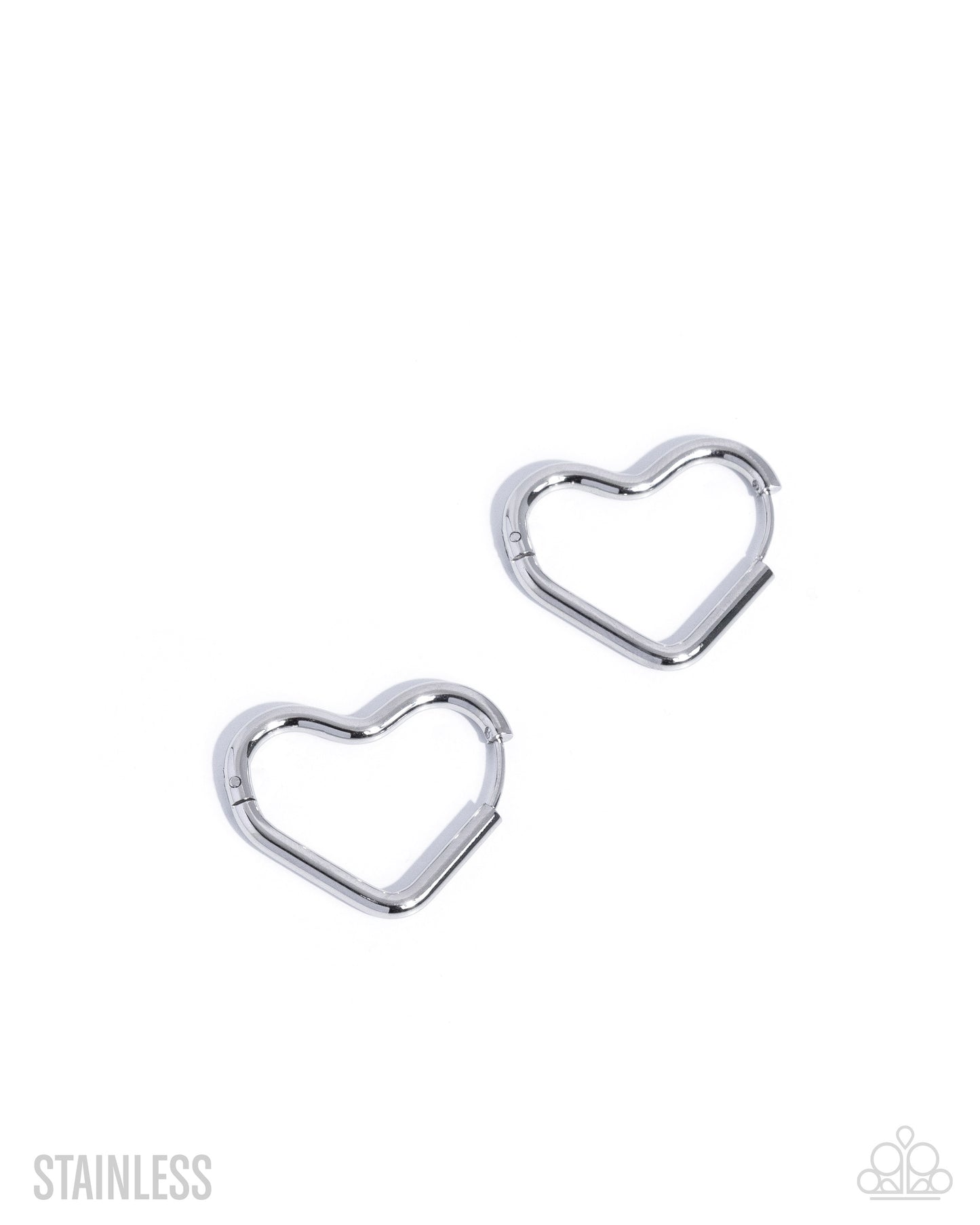 Smitten Sass Silver Stainless Steel Heart Hinge Hoop Earring - Paparazzi Accessories