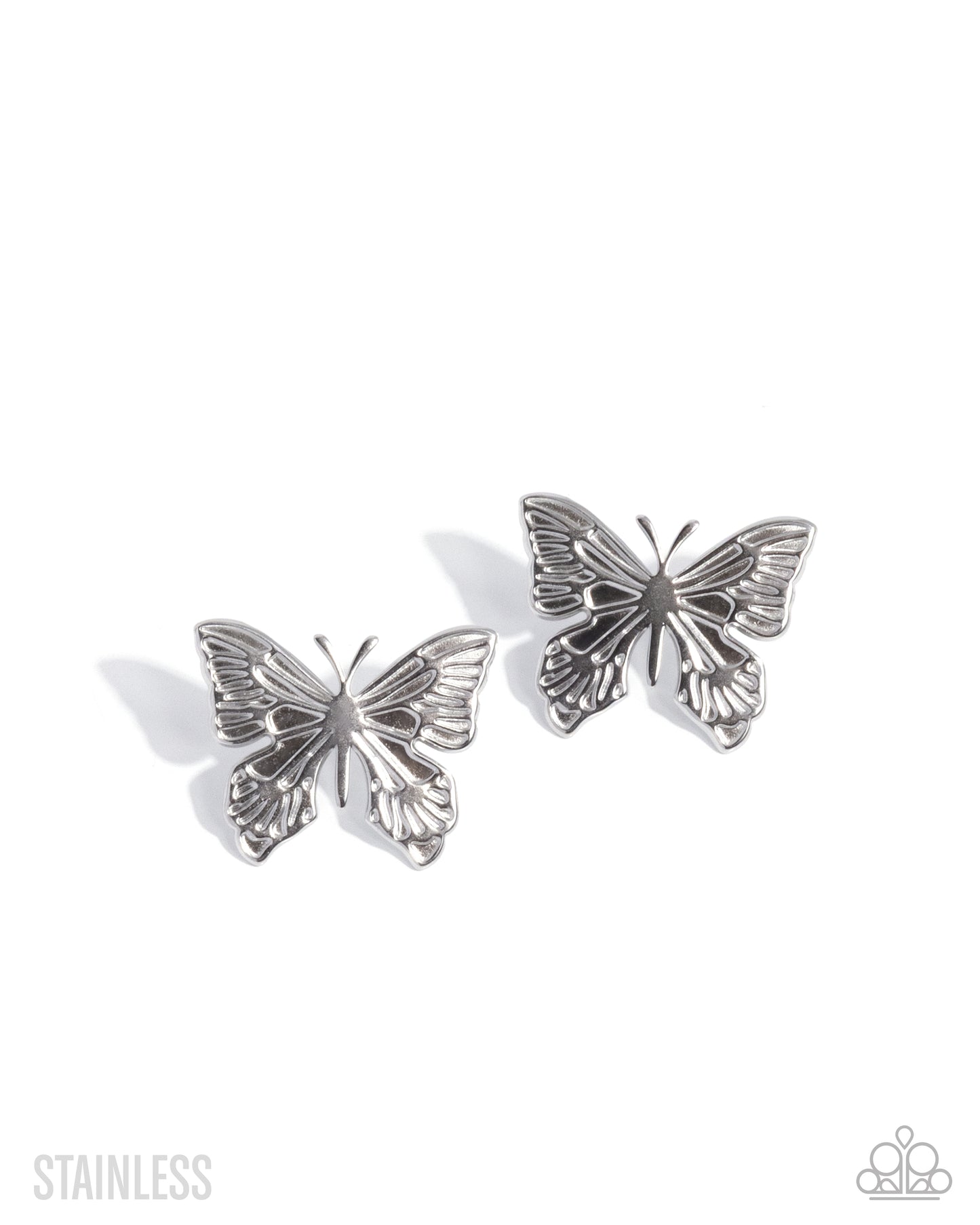 Soaring Sensation Silver Stainless Steel Butterfly Post Earring - Paparazzi Accessories