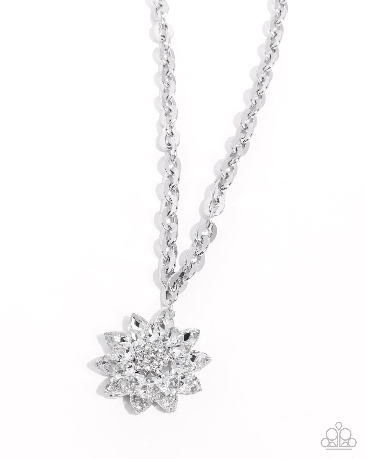 Glamorous Garden White Rhinestone Flower Necklace - Paparazzi Accessories