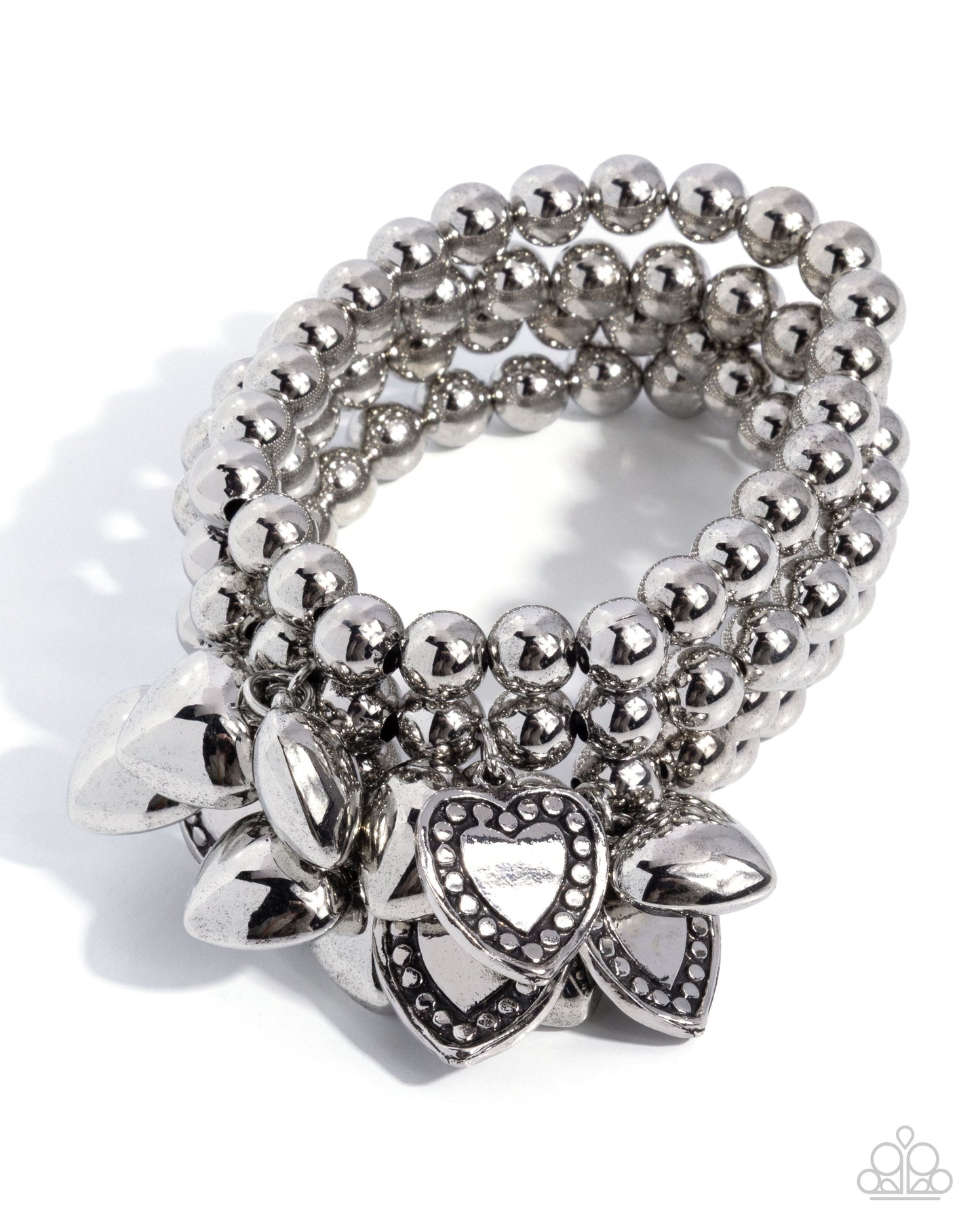 Affectionate Acclaim Silver Heart Stretch Bracelet - Paparazzi Accessories