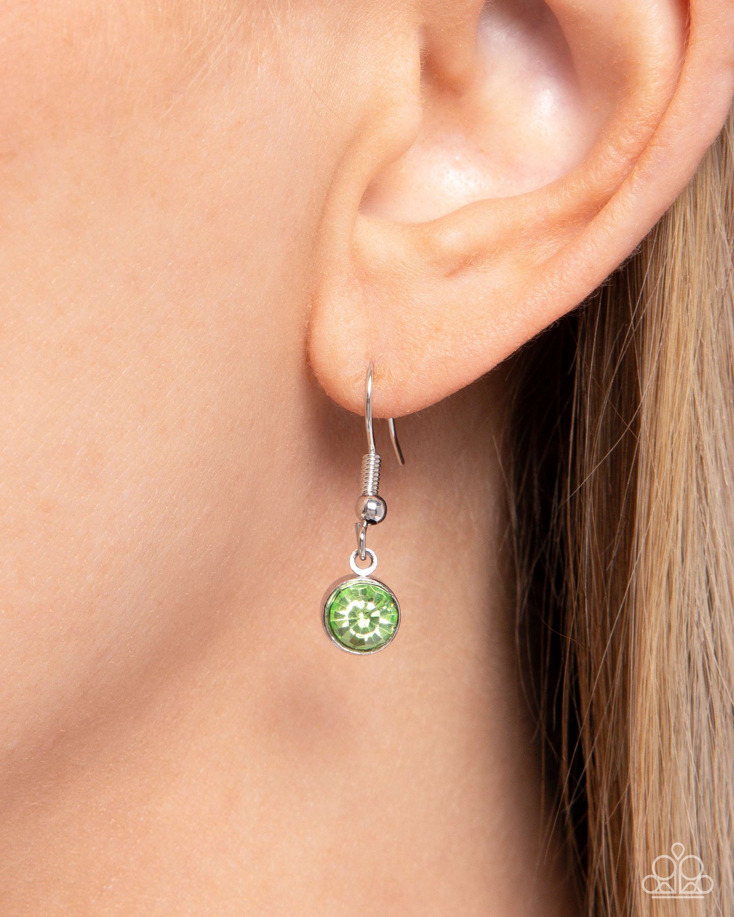 Tropical Talent Green Fish Necklace - Paparazzi Accessories Swimming along an extended silver box chain, a silver angelfish charm embellished with green, blue, black, and blue iridescent rhinestones glitters for an opulent ocean-inspired display. Features an adjustable clasp closure. Due to its prismatic palette, color may vary. Sold as one individual necklace. Includes one pair of matching earrings. P2WH-GRXX-415XX