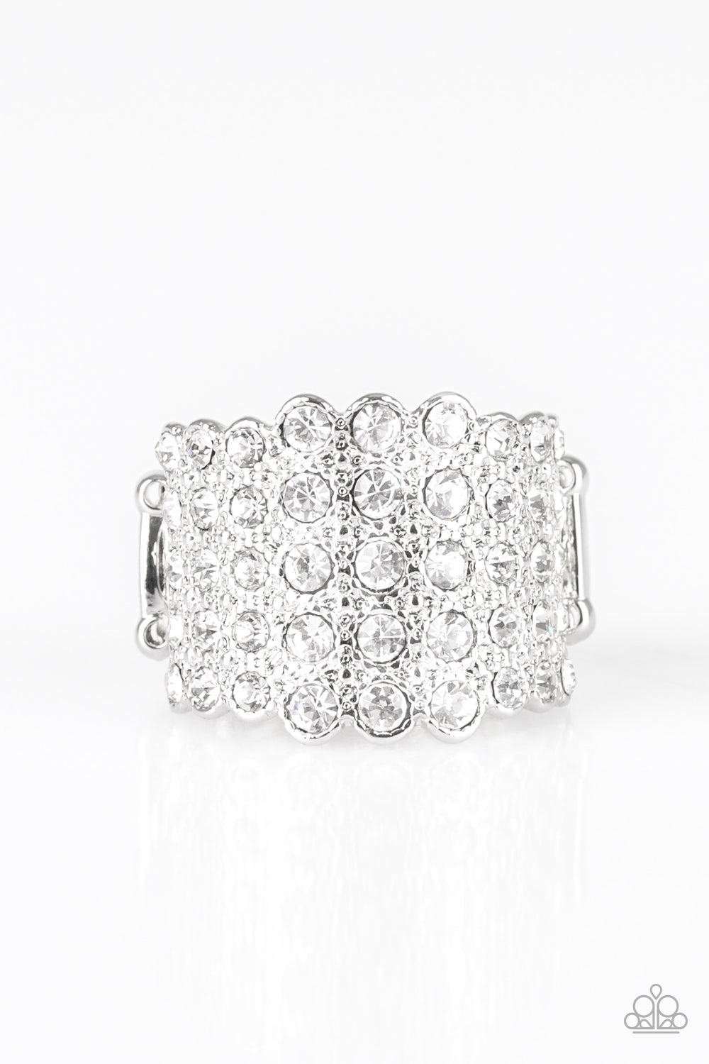 Million Dollar Masquerade White Rhinestone Ring - Paparazzi Accessories