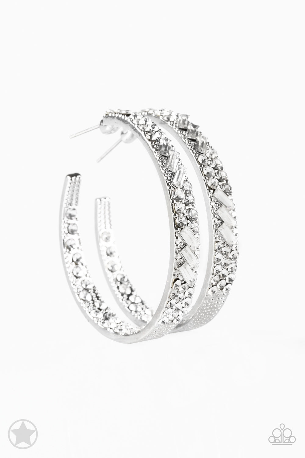 GLITZY By Association Silver Blockbuster Hoop Earring - Paparazzi Accessories - jazzy-jewels-gems