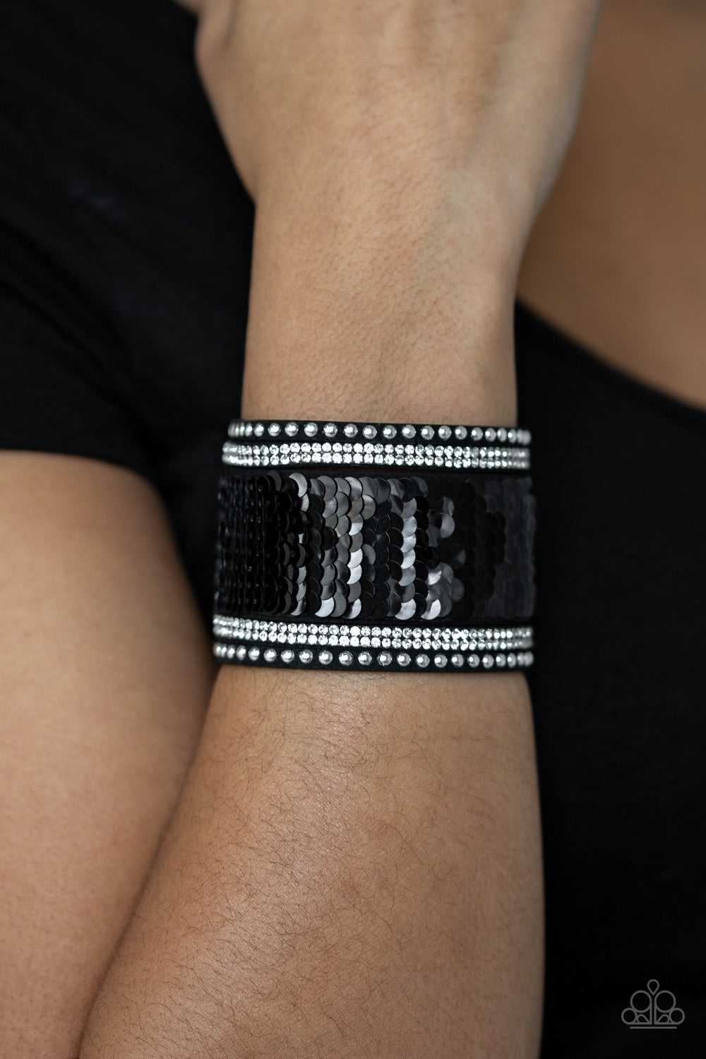 MERMAIDS Have More Fun Pink/Black Sequin Bracelet - Paparazzi Accessories - jazzy-jewels-gems
