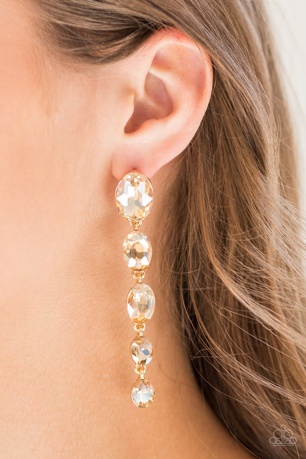 Red Carpet Radiance Gold Earring - Paparazzi Accessories - jazzy-jewels-gems