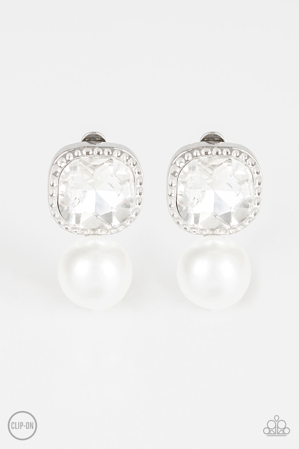 Gatsby Gleam White Clip-On Earring - Paparazzi Accessories