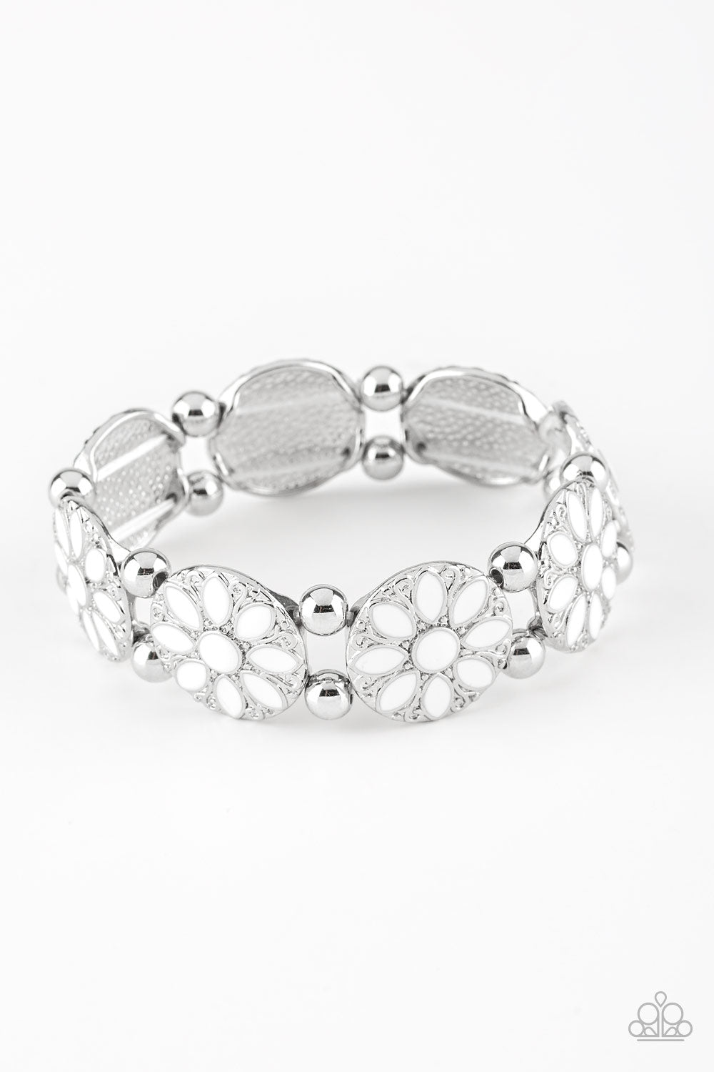 Dancing Dahlias White Bracelet - Paparazzi Accessories