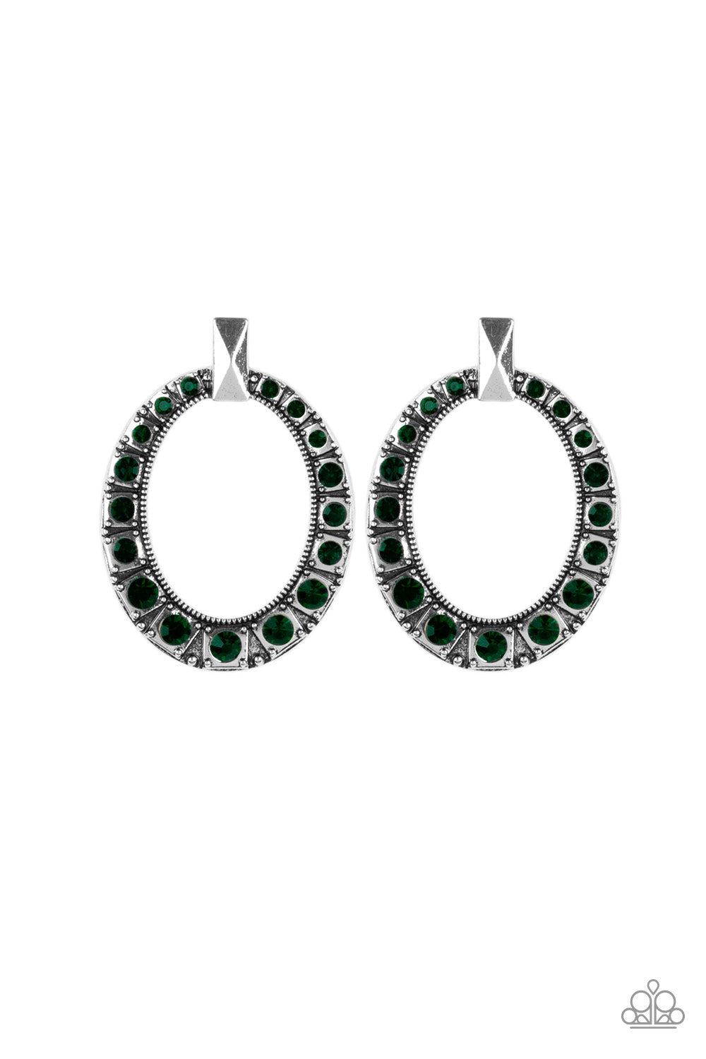 All For GLOW Green Rhinestone Earring - Paparazzi Accessories