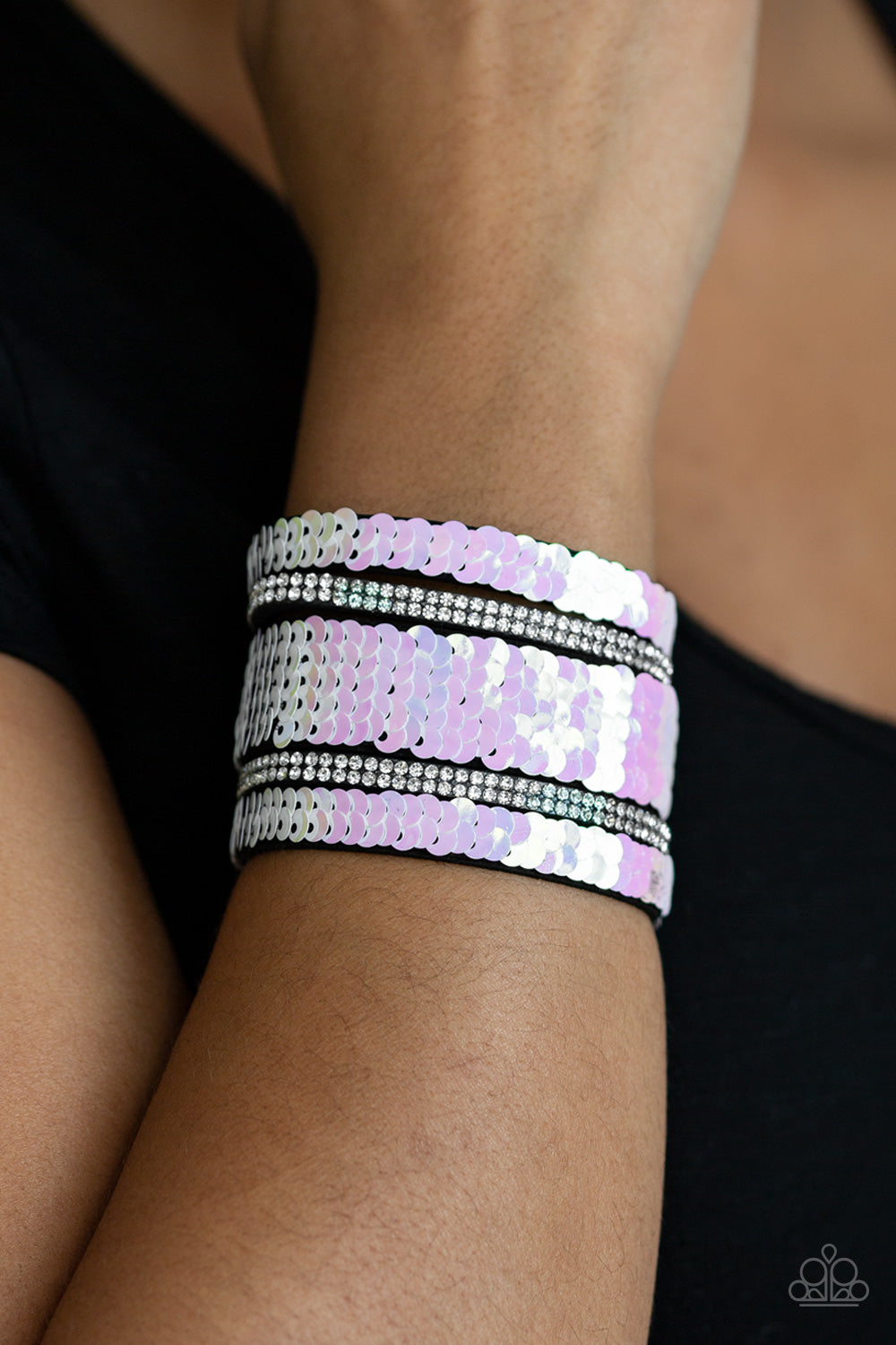 MERMAID Service White Sequin Wrap Bracelet - Paparazzi Accessories - jazzy-jewels-gems