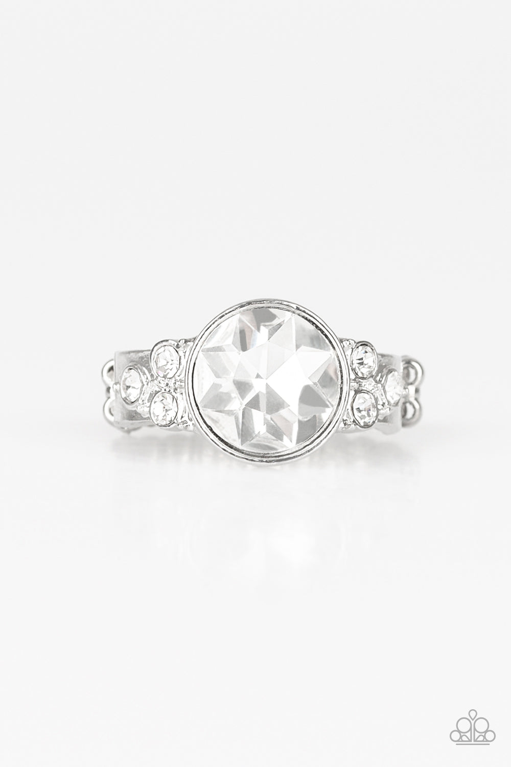 Poshly Pampered White Rhinestone Ring - Paparazzi Accessories