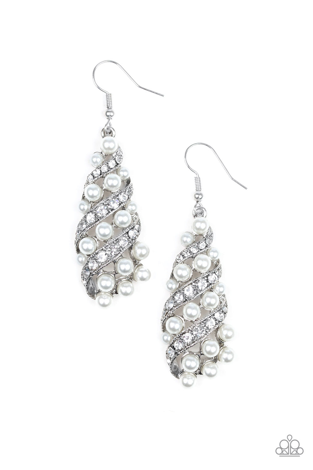 Ballroom Waltz White Earring - Paparazzi Accessories
