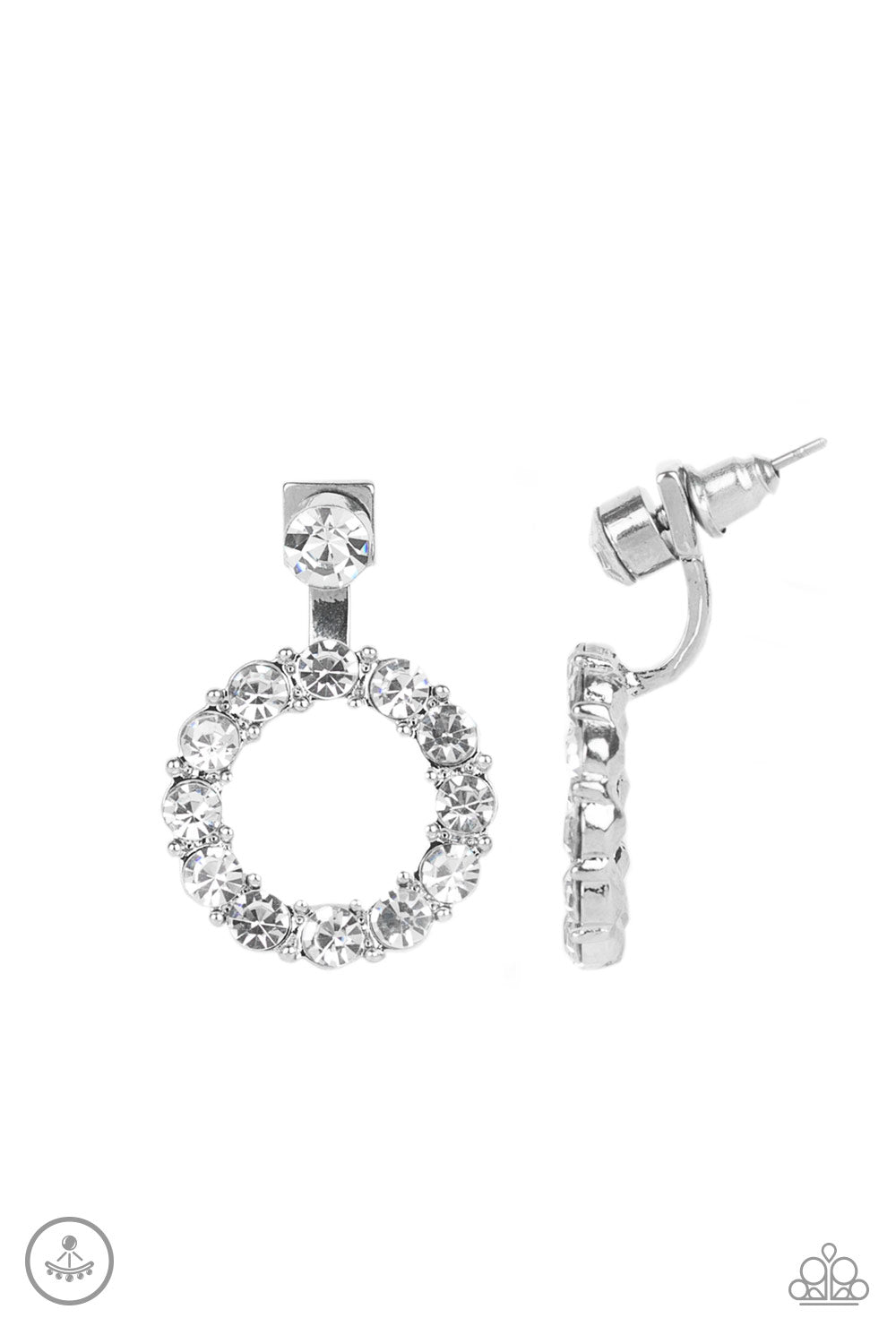 Diamond Halo White Jacket Earring - Paparazzi Accessories