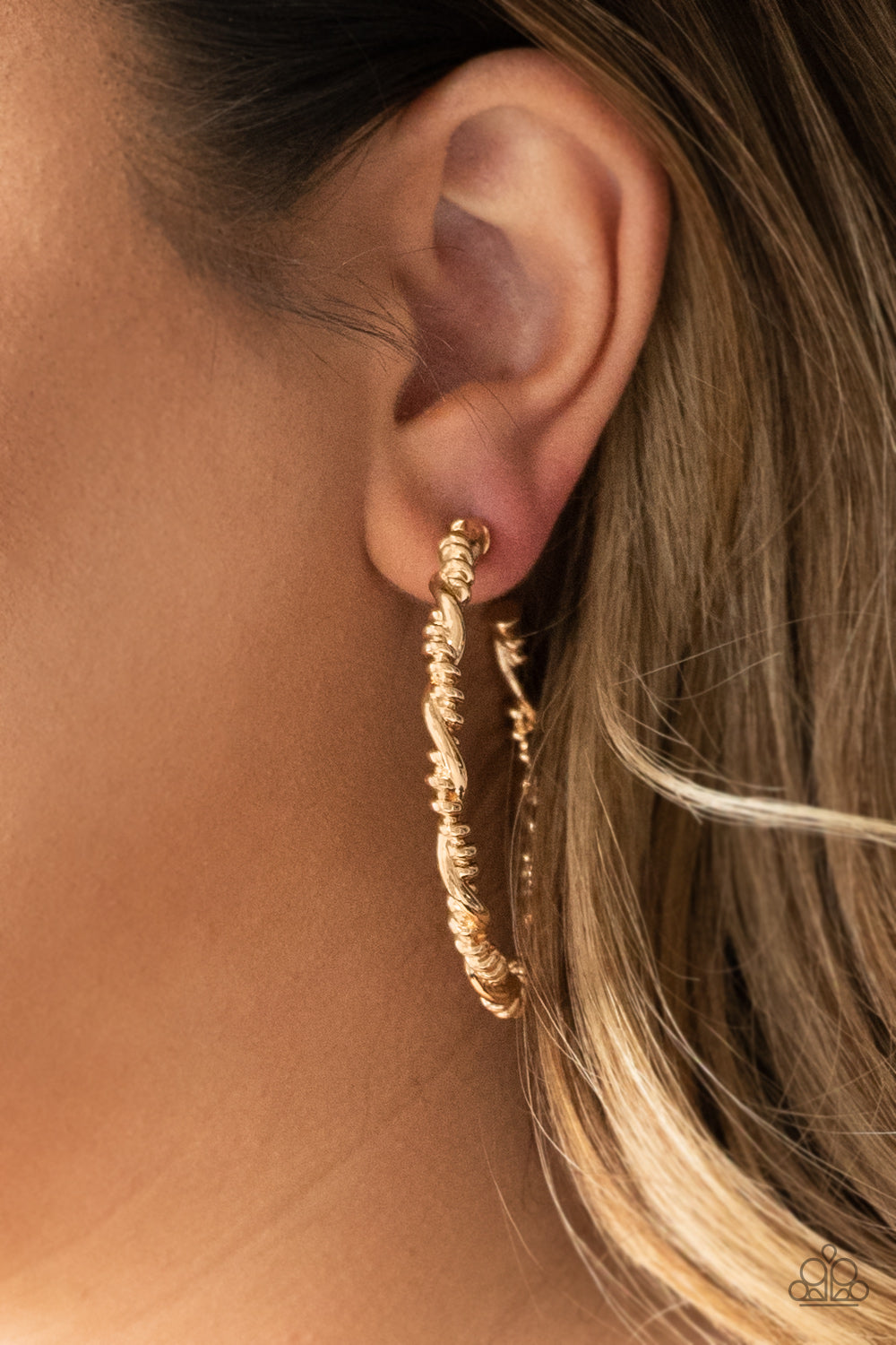 Street Mod Gold Hoop Earring - Paparazzi Accessories - jazzy-jewels-gems