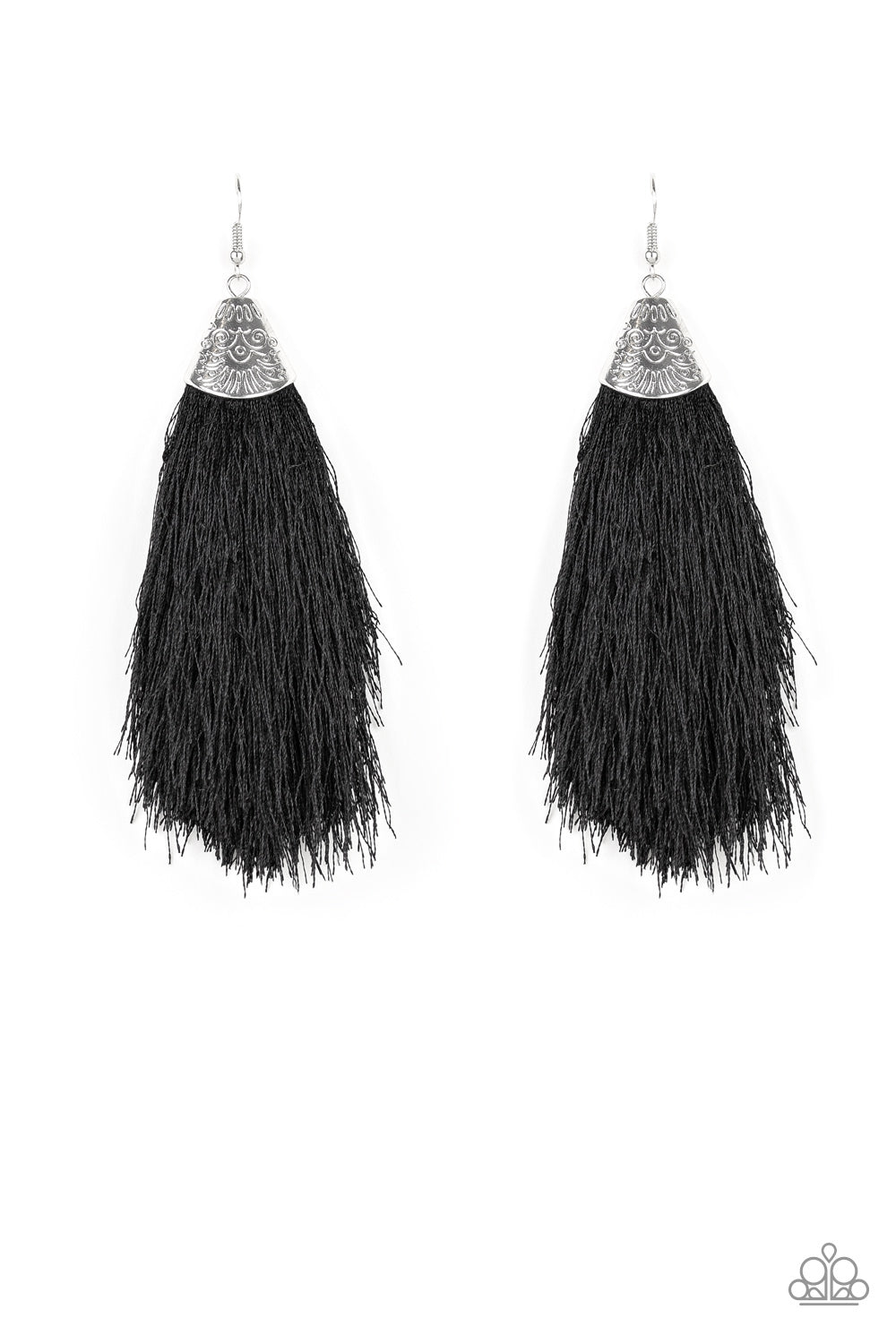 Tassel Temptress Black Fringe Earring - Paparazzi Accessories - jazzy-jewels-gems