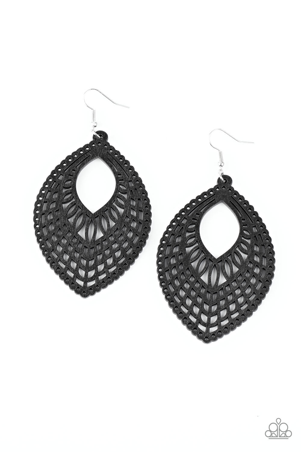 One Beach At A Time Black Wooden Earring - Paparazzi Accessories