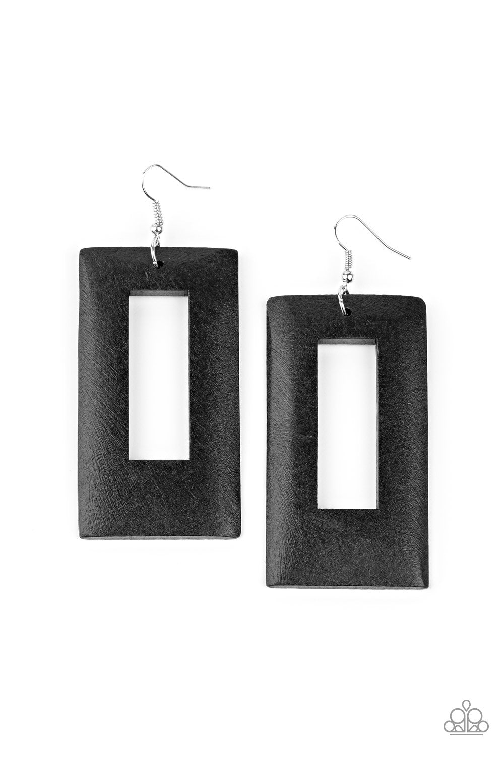 Totally Framed Black Wooden Earring - Paparazzi Accessories