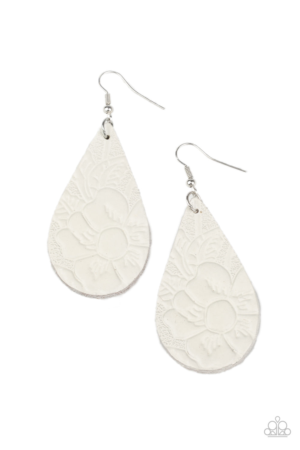 Beach Garden White Leather Earring - Paparazzi Accessories