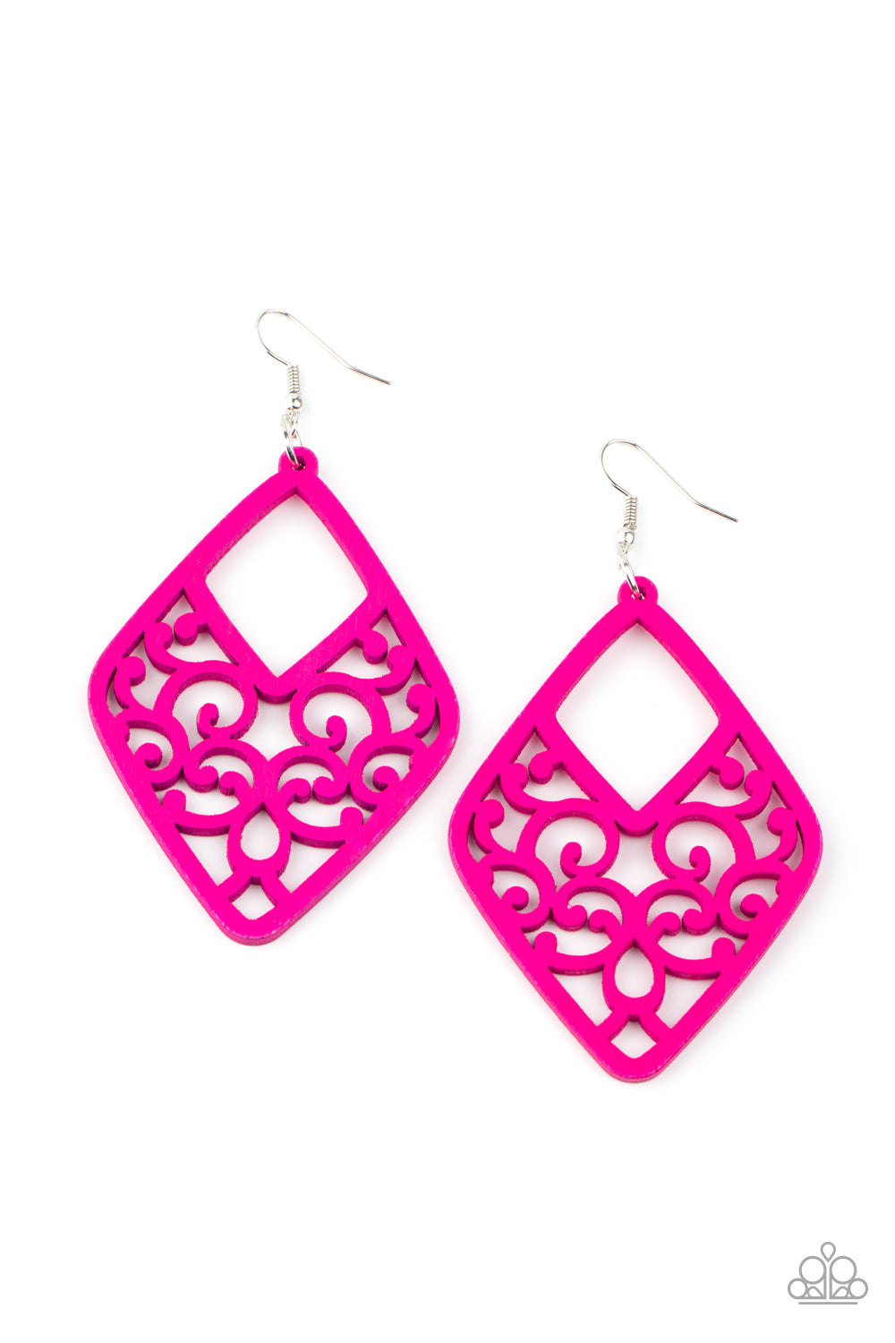 VINE For The Taking Pink Wooden Earring - Paparazzi Accessories