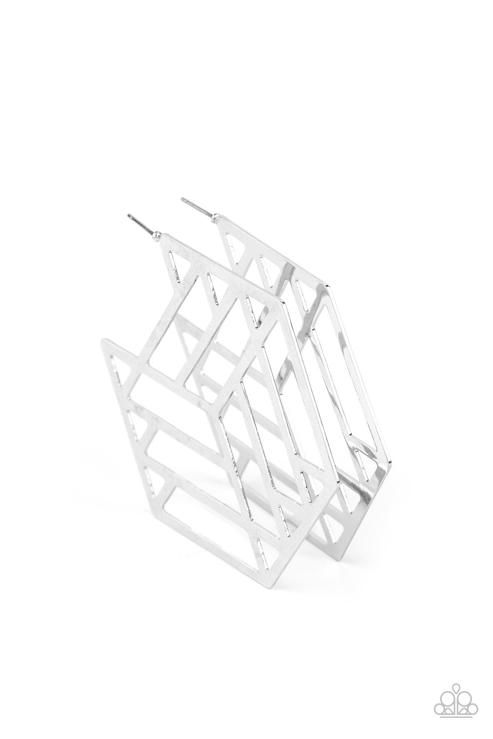 Gotta Get GEO-ing Silver Hoop Earring - Paparazzi Accessories