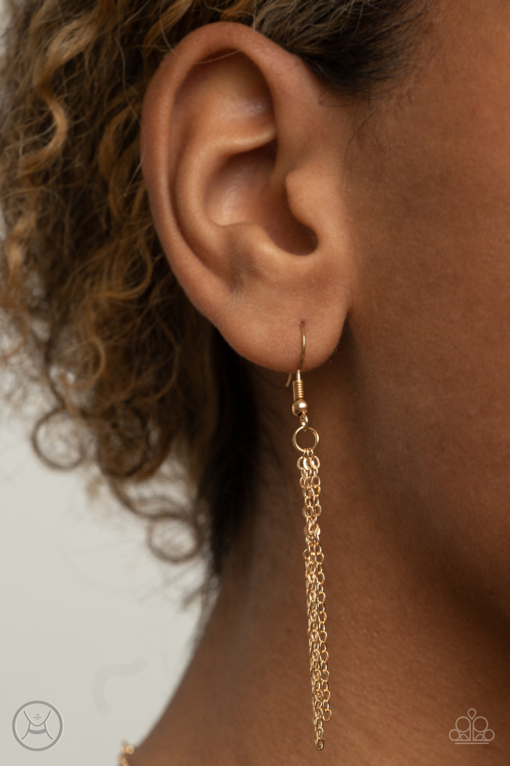 Taking It Easy Gold Necklace - Paparazzi Accessories A hammered gold crescent attaches to a dainty gold chain around the neck for a trendy minimalist inspired look. Features an adjustable clasp closure. Sold as one individual necklace. Includes one pair of matching earrings.