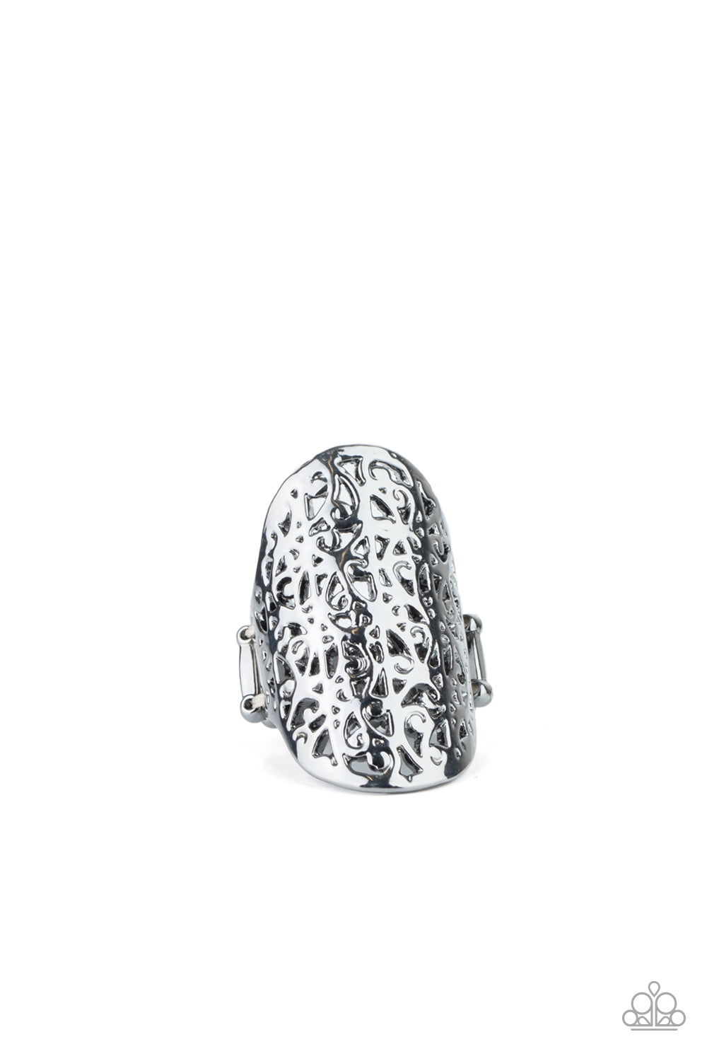 Full Out Frill Black Ring - Paparazzi Accessories