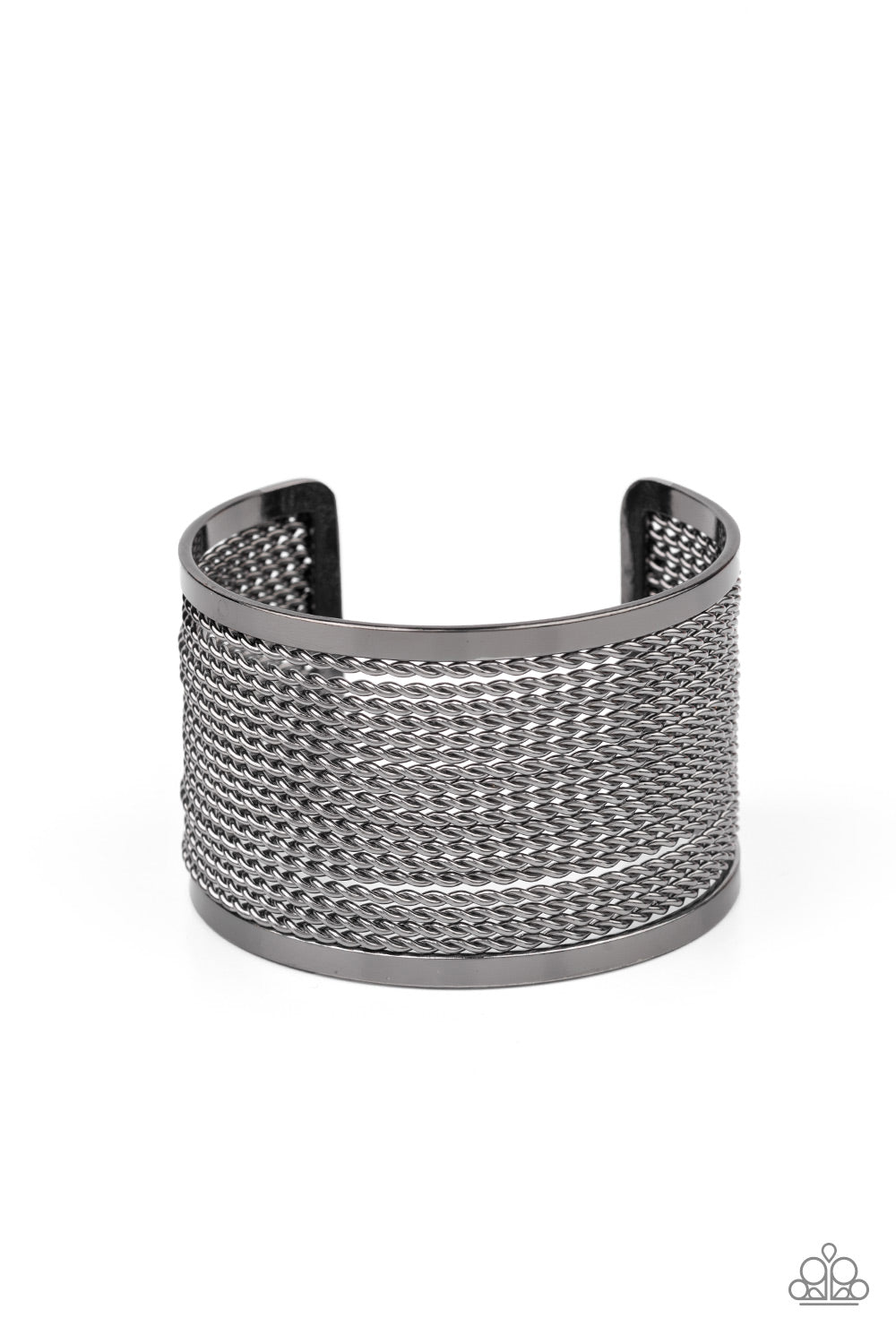 Stacked Sensation Black Cuff Bracelet - Paparazzi Accessories