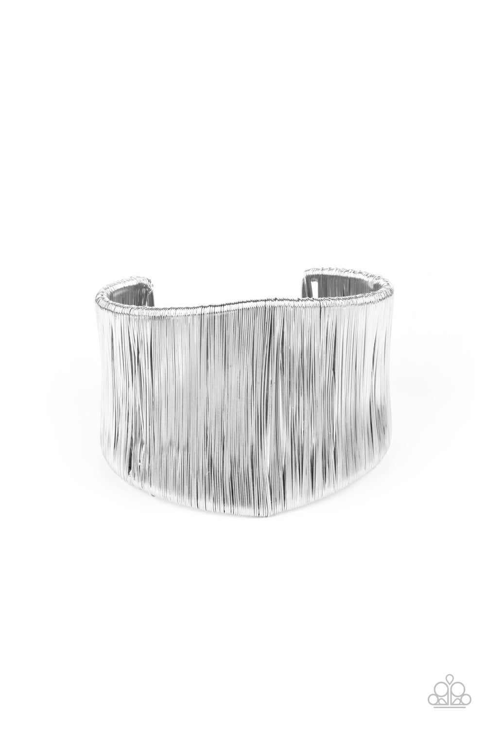 Hot Wired Wonder Silver Cuff Bracelet - Paparazzi Accessories. A seemingly infinite collection of shimmery silver wire wraps around a substantial silver cuff, creating a bold industrial inspired centerpiece around the wrist. All Paparazzi Accessories are lead free and nickel free! Sold as one individual bracelet.