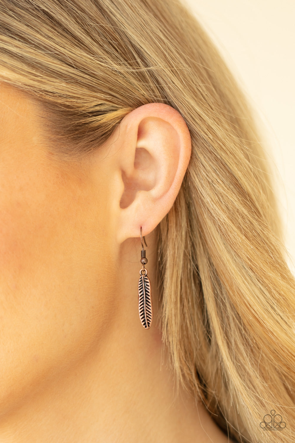 Queen of the QUILL Copper Necklace - Paparazzi Accessories Etched and embossed in lifelike textures, leafy copper plates connect into a dramatic feather below the collar for a seasonal statement. Features an adjustable clasp closure. All Paparazzi Accessories are lead free and nickel free! Sold as one individual necklace. Includes one pair of matching earrings.