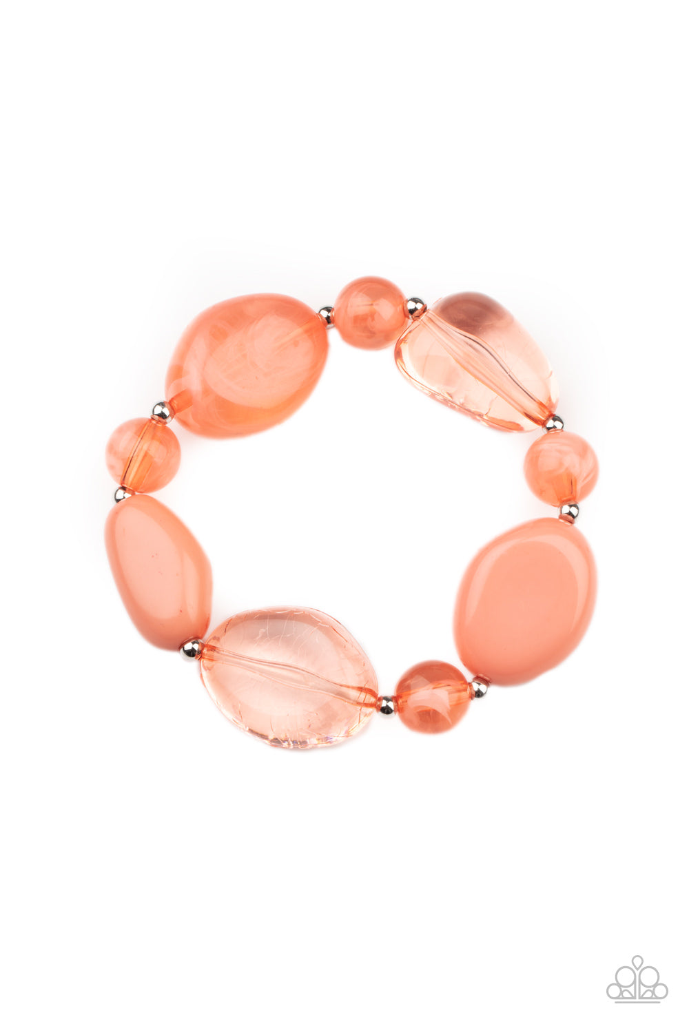 I Need a STAYCATION Orange Bracelet - Paparazzi Accessories. Featuring glassy, opaque, and solid finishes, an array of Burnt Coral faux stone beads and dainty silver beads are threaded along a stretchy band around the wrist for a boldly colorful fashion. All Paparazzi Accessories are lead free and nickel free! Sold as one individual bracelet. Get The Complete Look! Necklace: "Staycation Stunner - Orange" (Sold Separately)