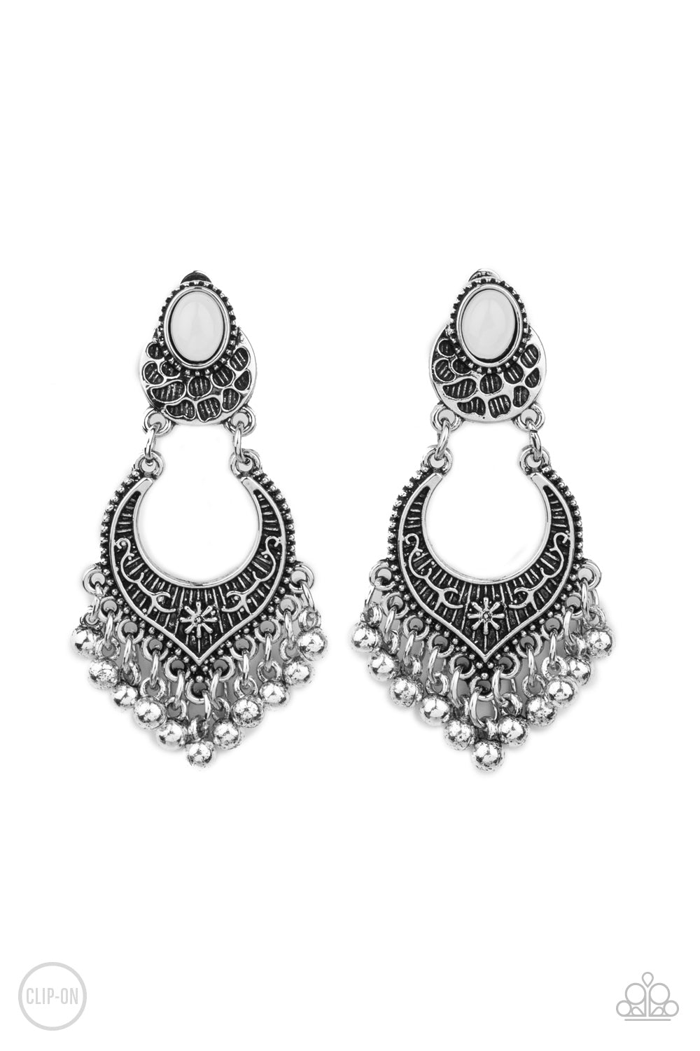 Summery Gardens White Clip-On Earring - Paparazzi Accessories