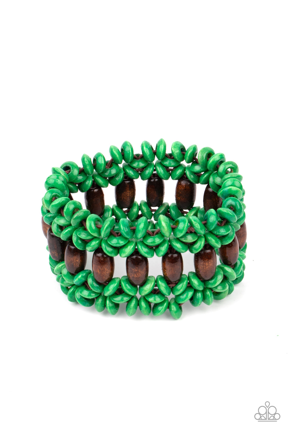 Bali Beach Retreat Green Wooden Bracelet - Paparazzi Accessories
