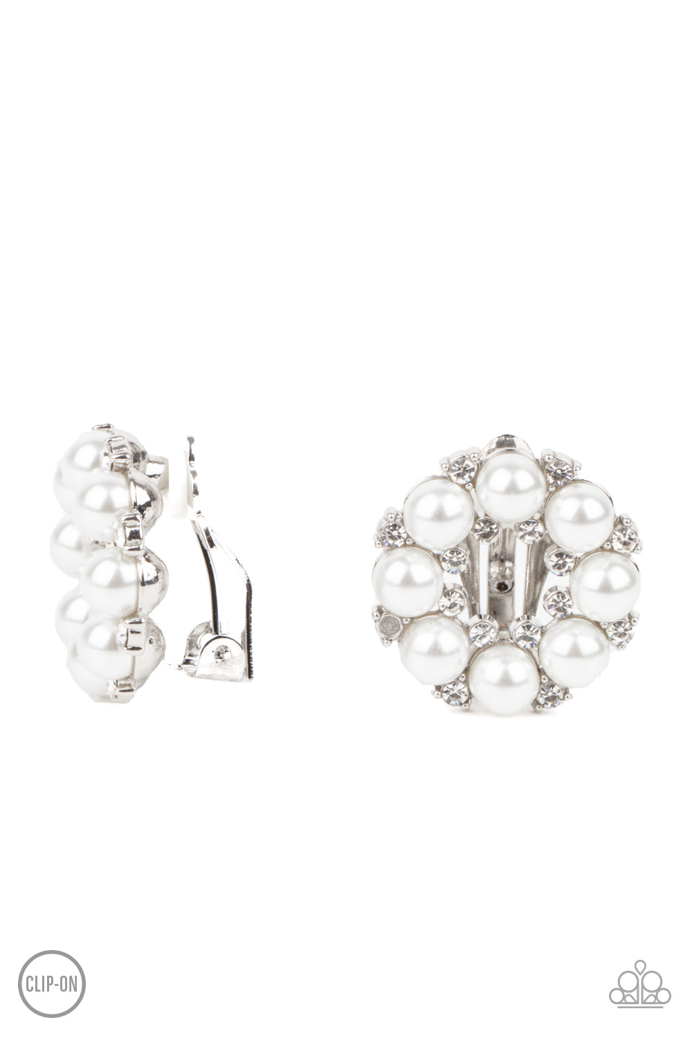 Roundabout Ritz White Clip-On Earring - Paparazzi Accessories