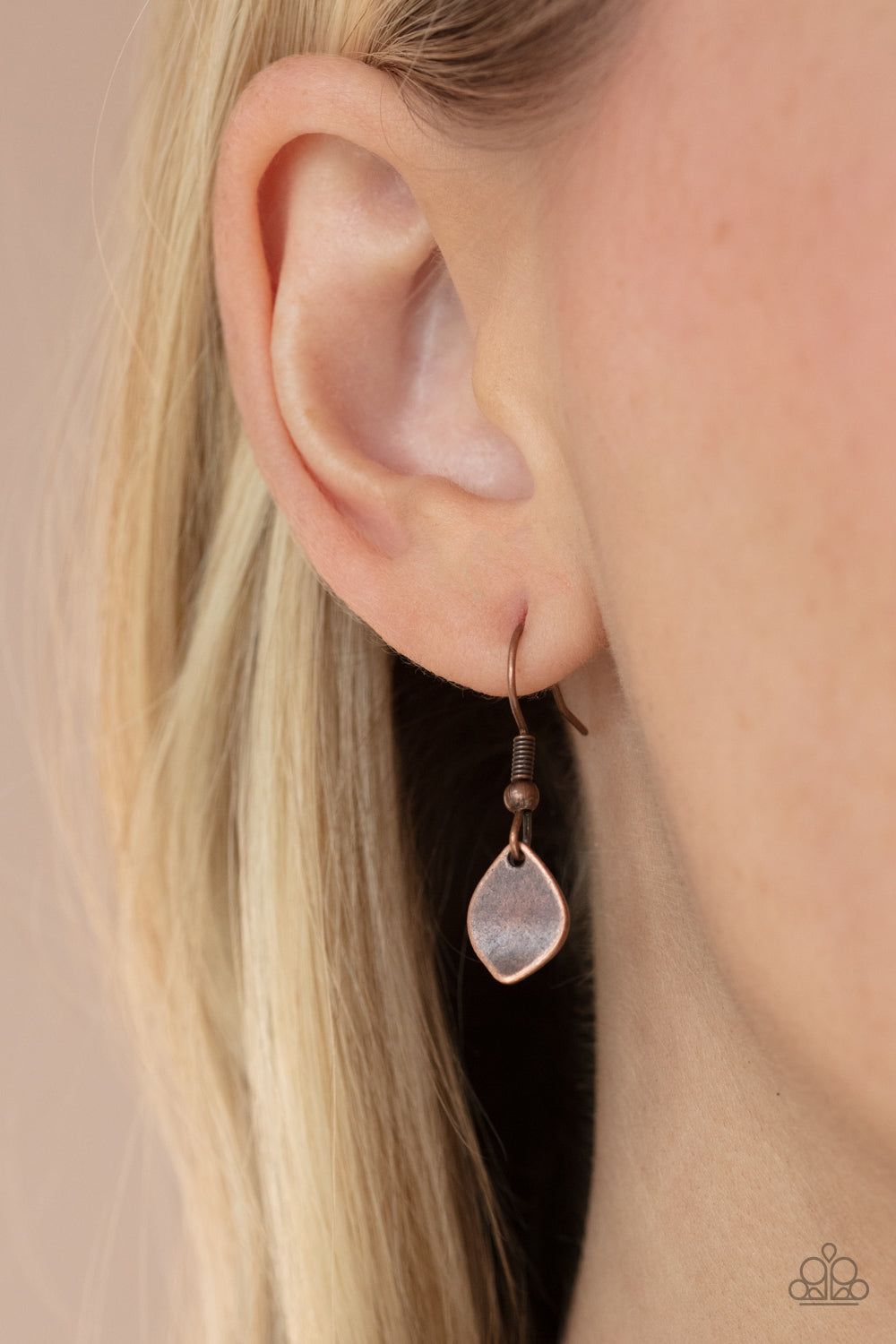 Dainty DISCovery Copper Necklace - Paparazzi Accessories Teardrop copper discs drip from a dainty copper chain, creating a rustic fringe below the collar. Features an adjustable clasp closure. All Paparazzi Accessories are lead free and nickel free! Sold as one individual necklace. Includes one pair of matching earrings.
