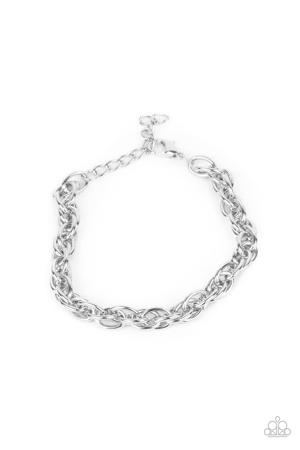 Executive Exclusive Silver Urban Bracelet - Paparazzi Accessories. Double linked silver ovals spin into a bold silver chain around the wrist, creating an intense industrial display. Features an adjustable clasp closure. All Paparazzi Accessories are lead free and nickel free! Sold as one individual bracelet. Get The Complete Look! Necklace: "Extra Entrepreneur - Silver" (Sold Separately)