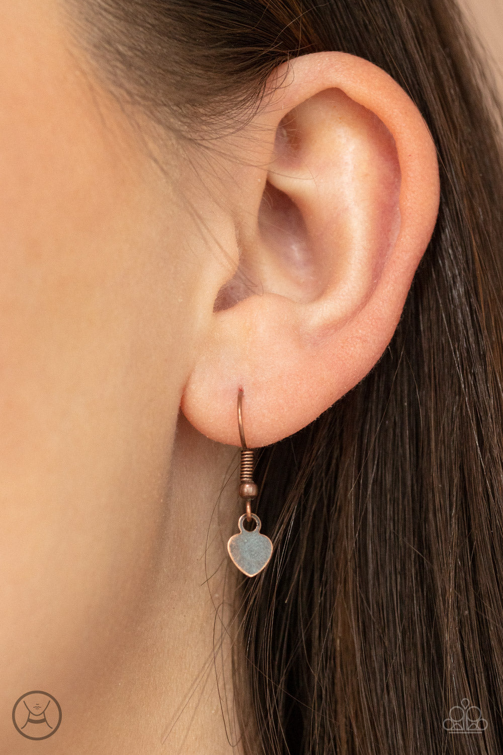 Casual Crush Copper Choker Necklace - Paparazzi Accessories Infused with dainty copper beads, a charming copper heart dangles from a wire-like chain around the neck for a flirtatious look. Features an adjustable clasp closure. All Paparazzi Accessories are lead free and nickel free! Sold as one individual choker necklace. Includes one pair of matching earrings.