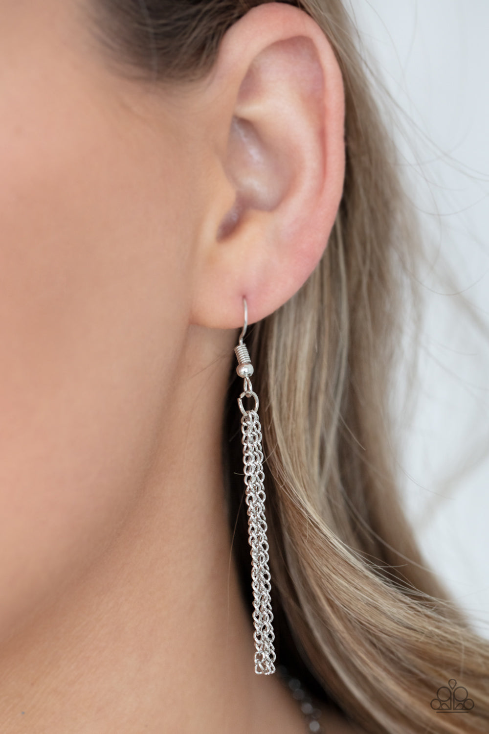 Refined Reflections Purple Necklace- Paparazzi Accessories Shiny silver discs and oversized glassy purple gems delicately link below the collar, creating a sparkly statement piece. Features an adjustable clasp closure. Sold as one individual necklace. Includes one pair of matching earrings.