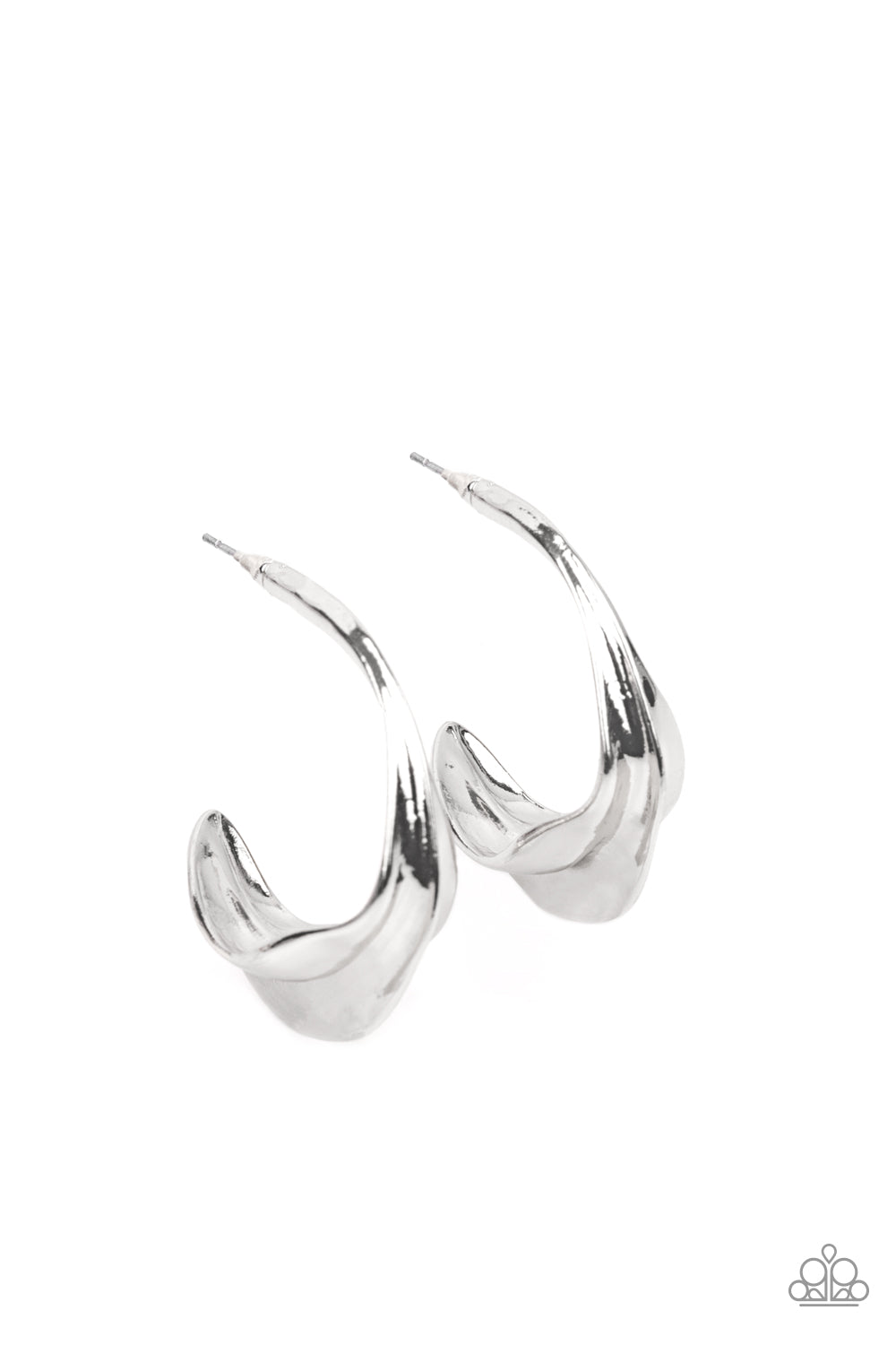 Modern Meltdown Silver Hoop Earring - Paparazzi Accessories