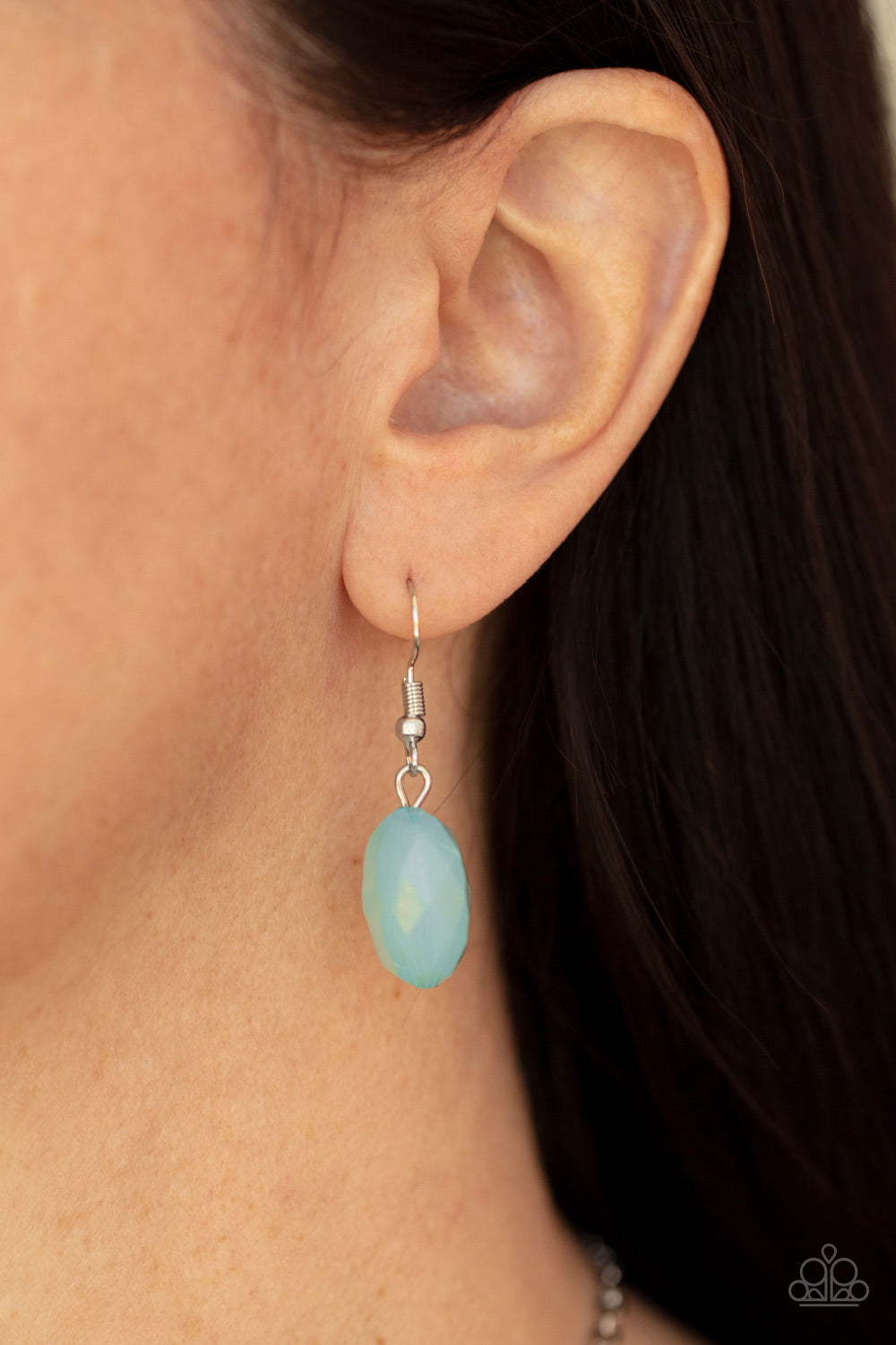 DEW What You Wanna DEW Blue Necklace - Paparazzi Accessories A dewy Cerulean teardrop swings from the bottom of interlinking hammered silver discs and matching dewy Cerulean crystal-like beads, creating a dreamy display below the collar. Features an adjustable clasp closure. All Paparazzi Accessories are lead free and nickel free! Sold as one individual necklace. Includes one pair of matching earrings.