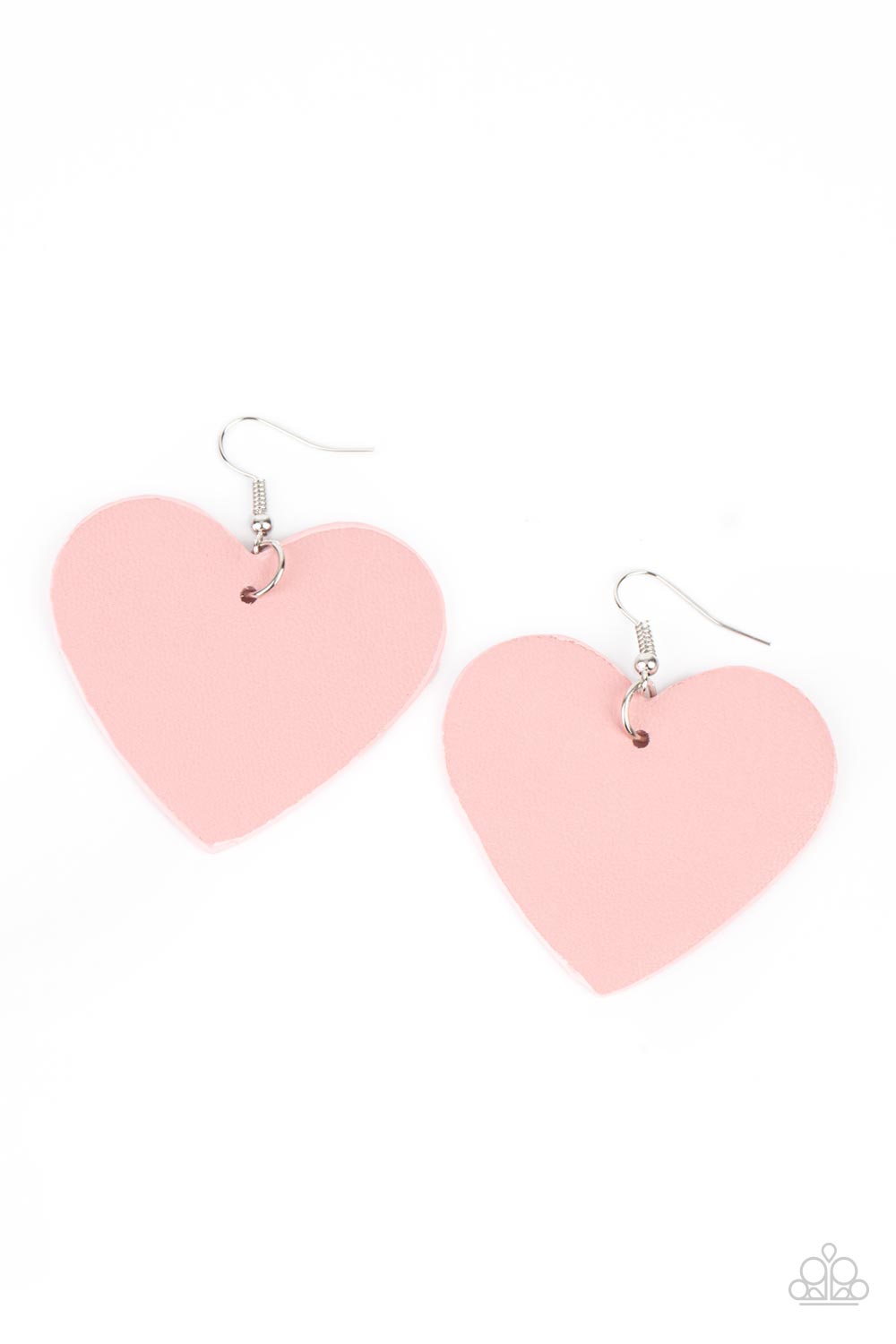 Country Crush Pink Leather Heart Earring - Paparazzi Accessories A pink leather heart frame swings from the ear for a flirtatious pop of color. Earring attaches to a standard fishhook fitting. Sold as one pair of earrings.